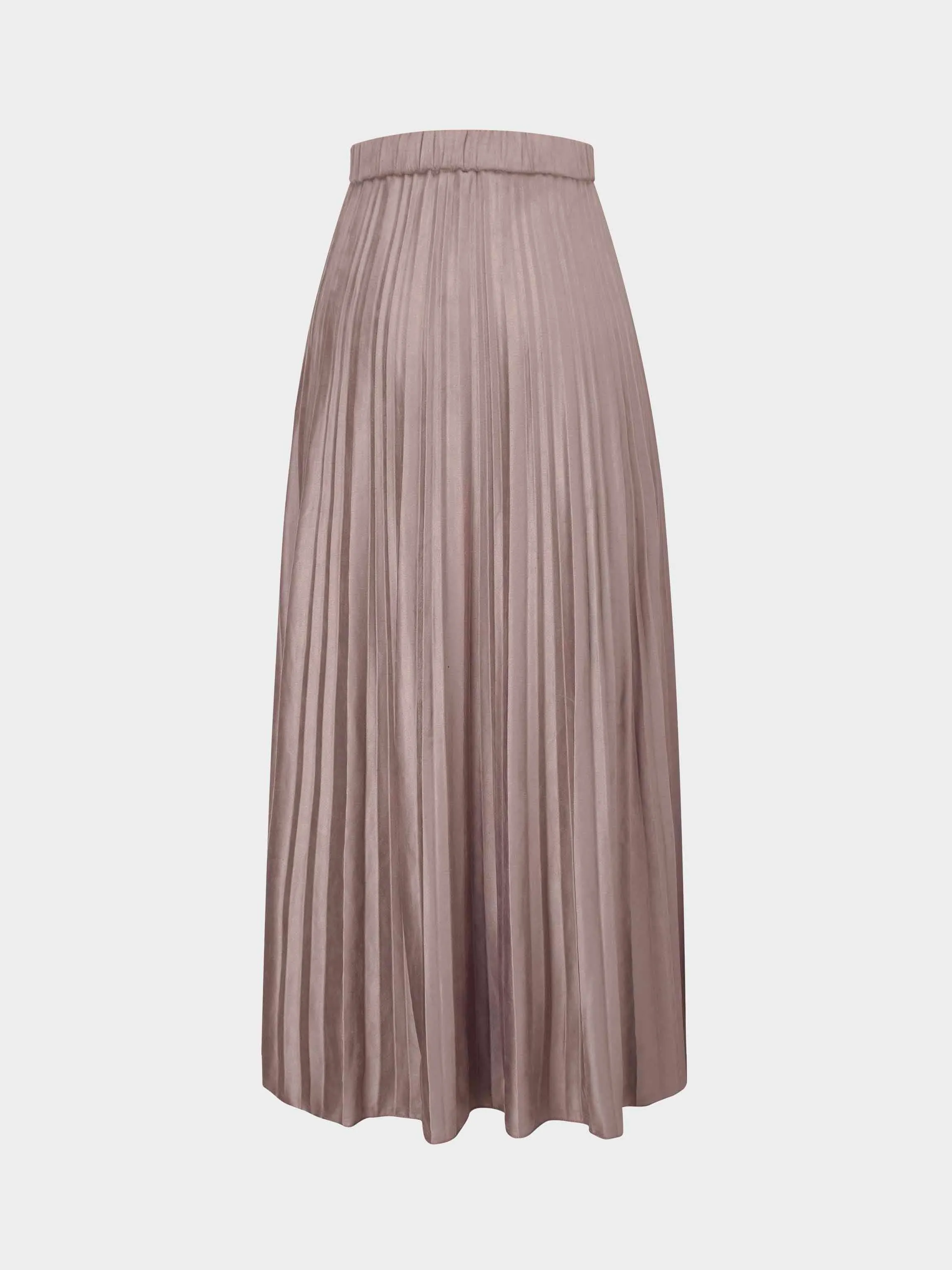 Pleated Faux Suede Skirt 37"-Taupe