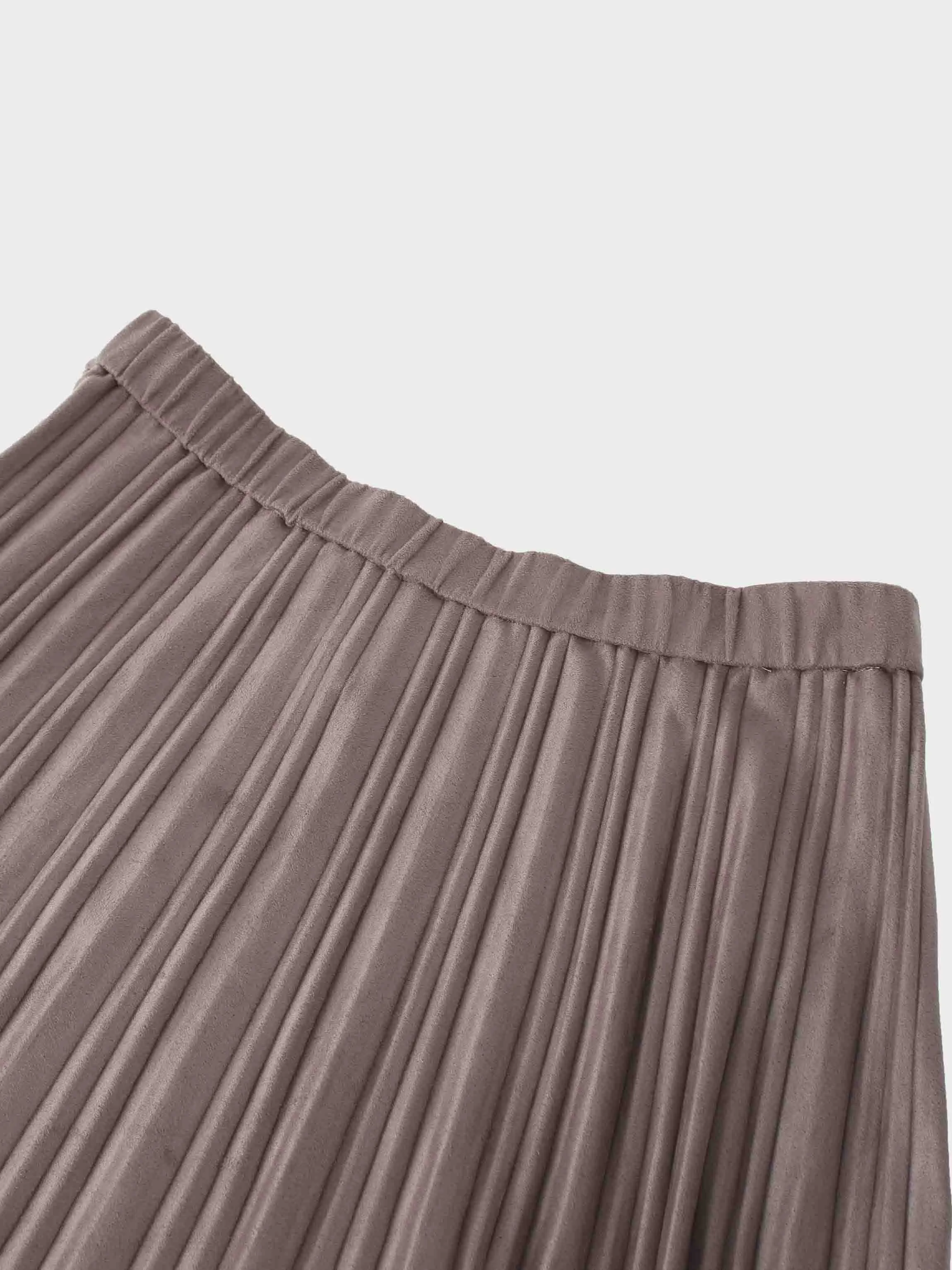 Pleated Faux Suede Skirt 37"-Taupe