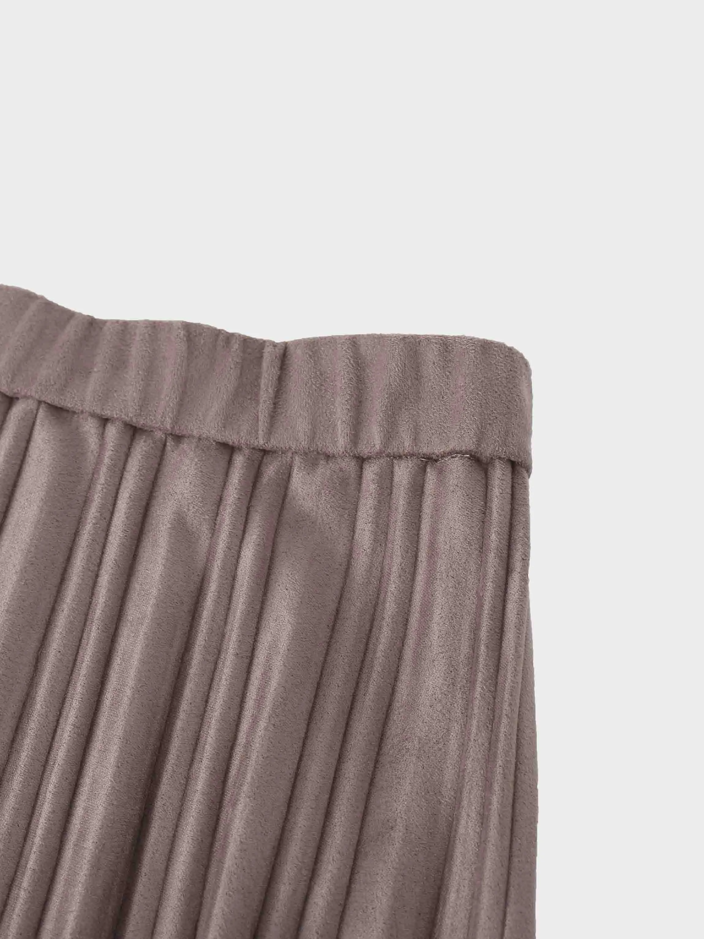 Pleated Faux Suede Skirt 37"-Taupe