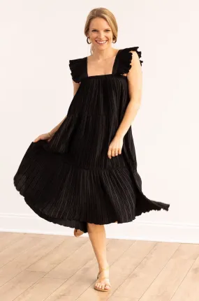 Pleated Versi Dress, Black