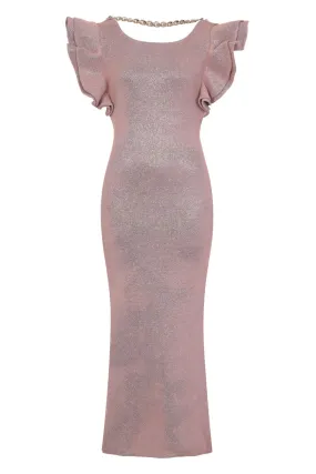 Posh Blush Glitter Sparkle Ruffle Frill Bodycon Pencil Maxi Dress