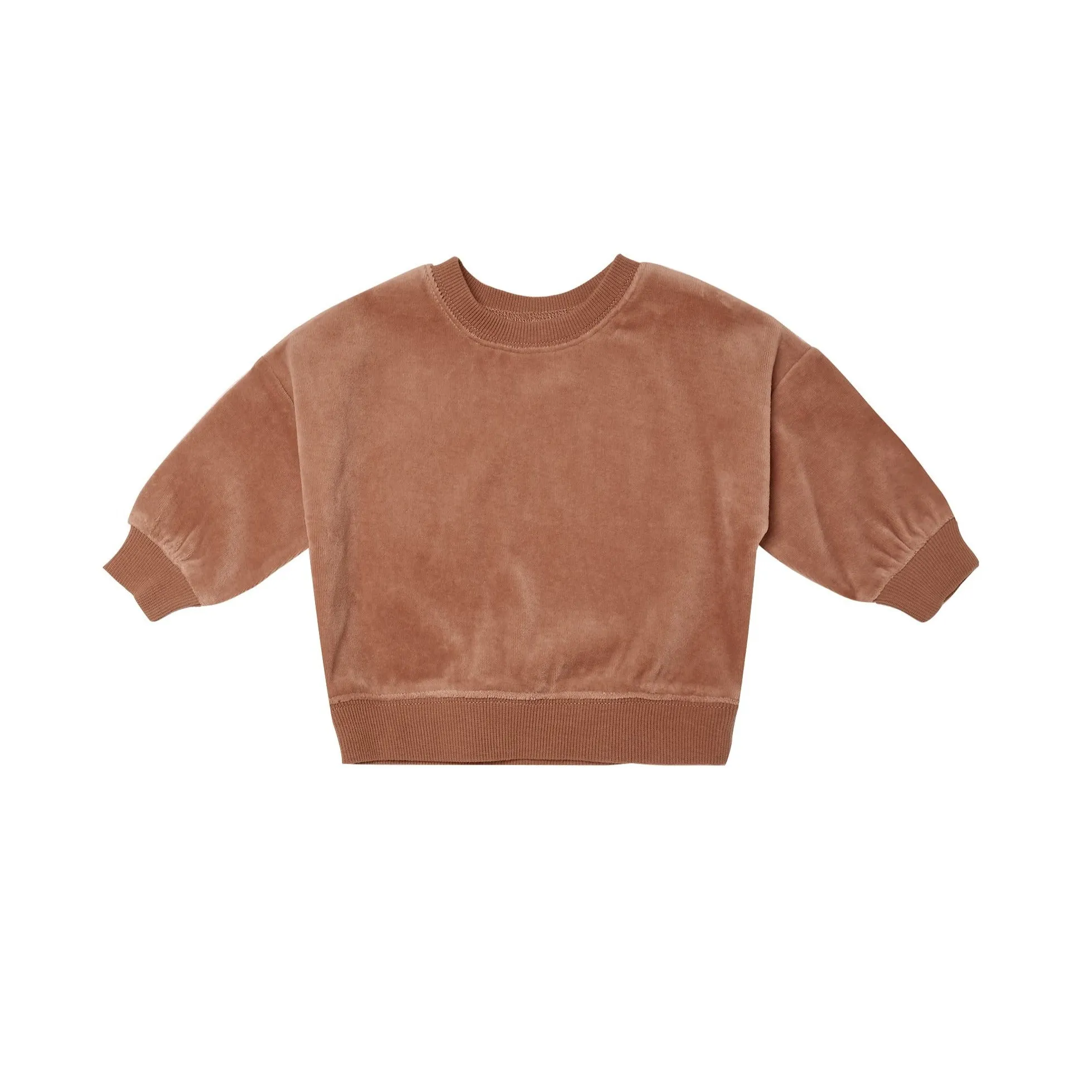 Quincy Mae Drop Shoulder Velour Sweatshirt - Clay