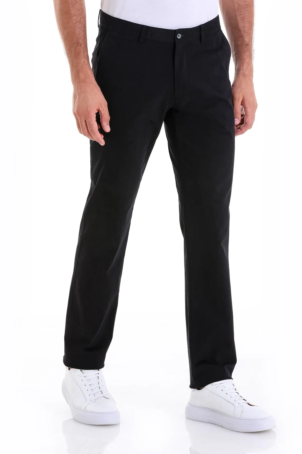 Regular Fit Side Pocket High Waist Black Cotton Casual Pants