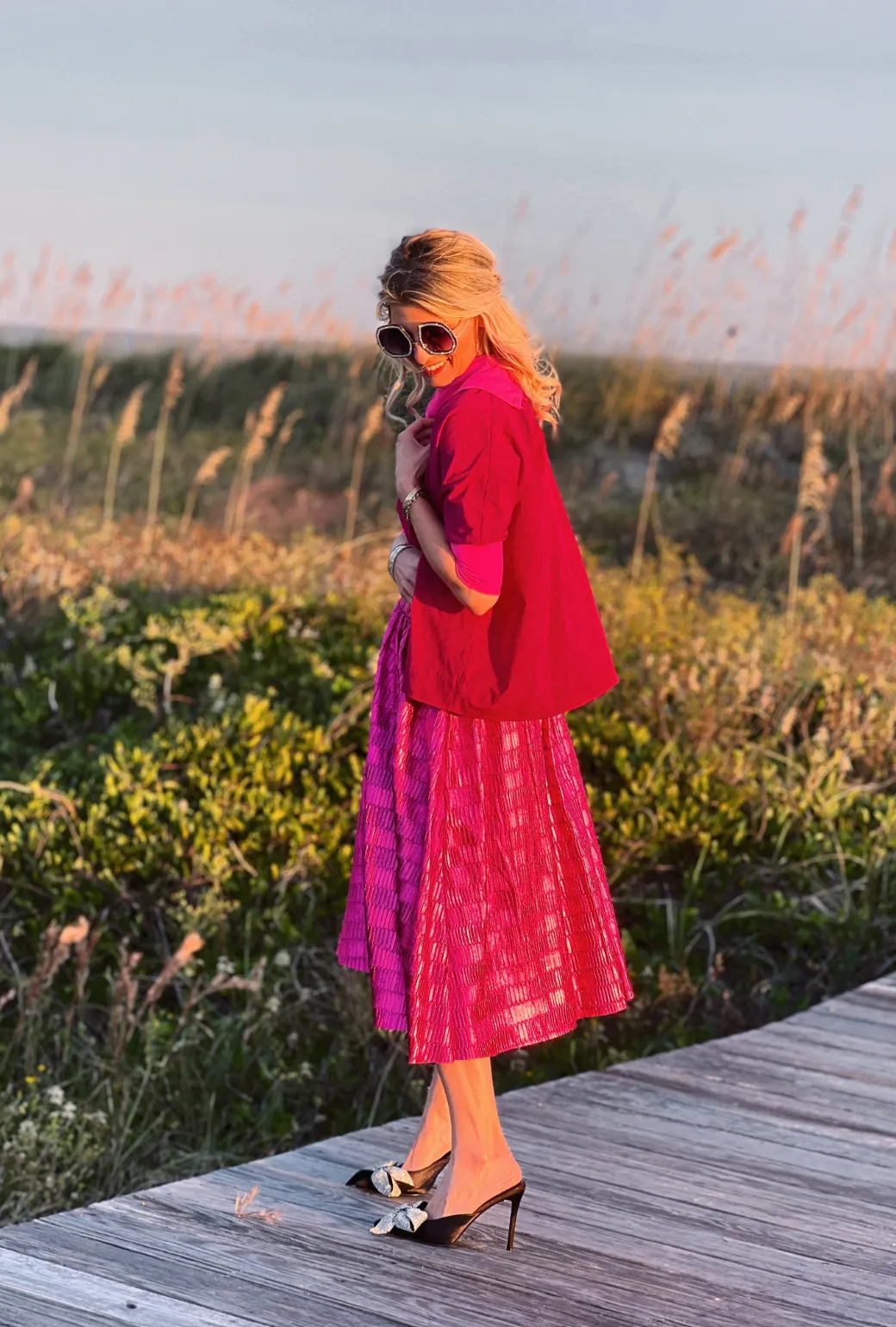 SAMPLE - Metallic Pleated Skirt - Hot Pink