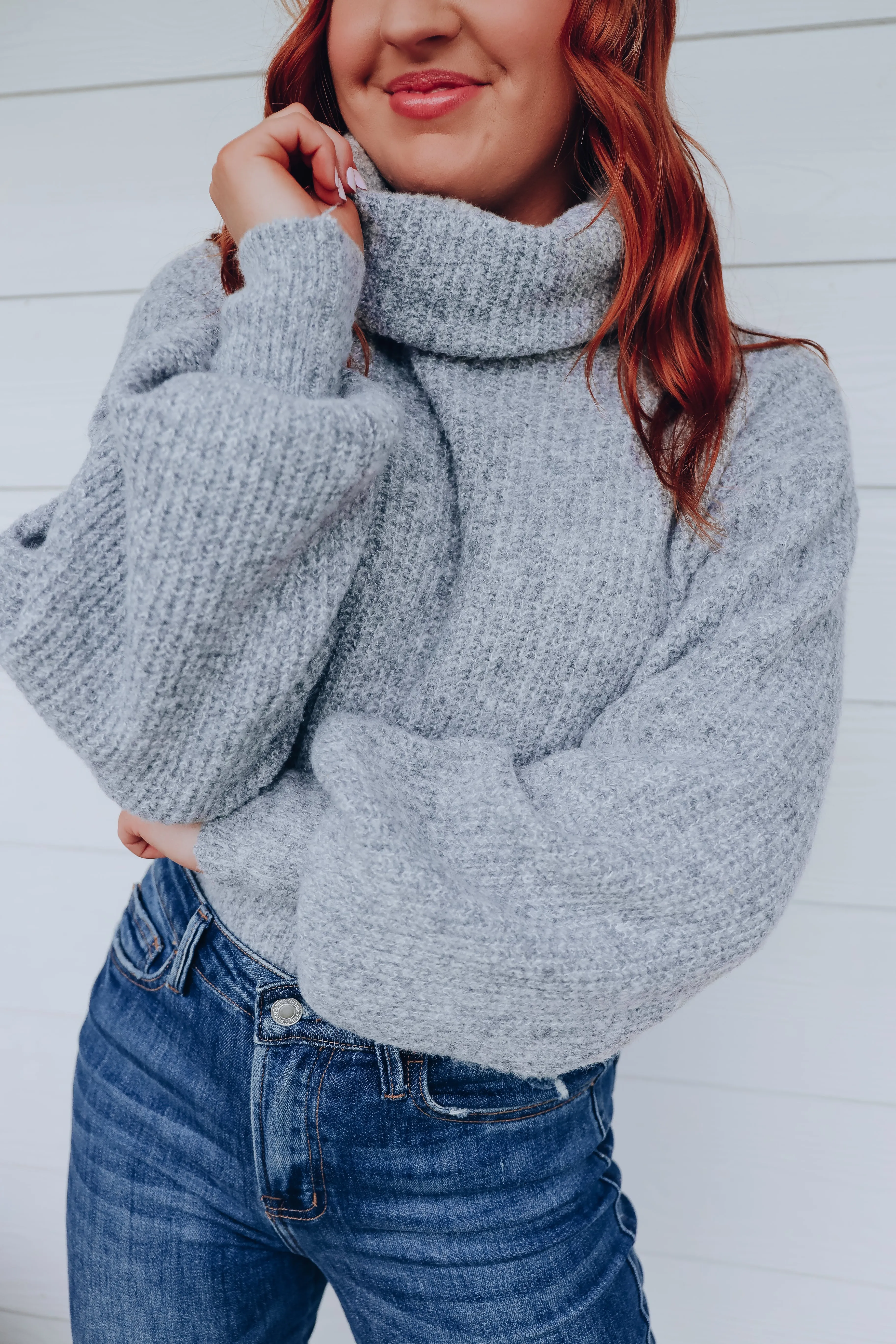 Sanderson Cropped Turtleneck Sweater - Grey