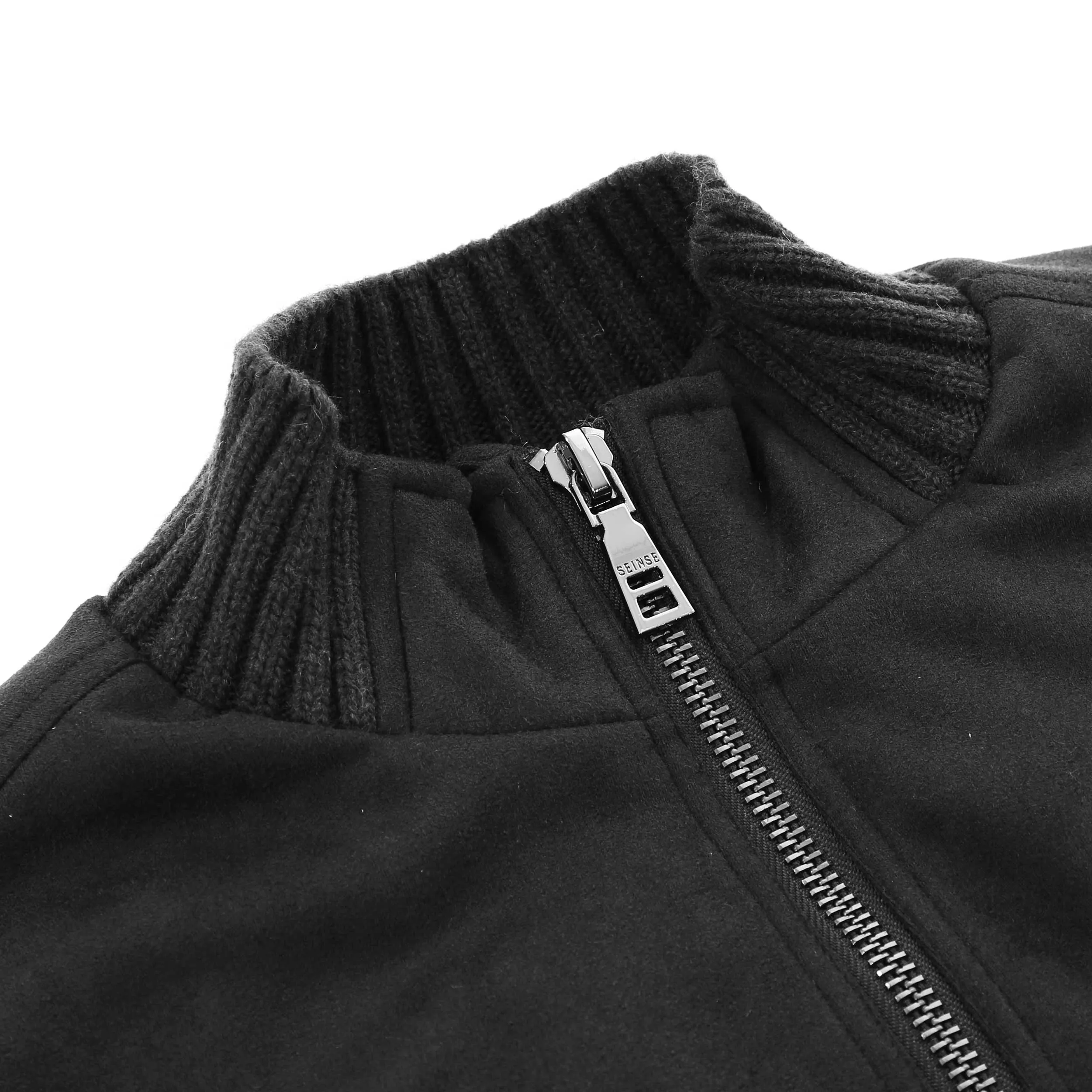 Seinse Faux Suede Zip Knit Jacket in Black