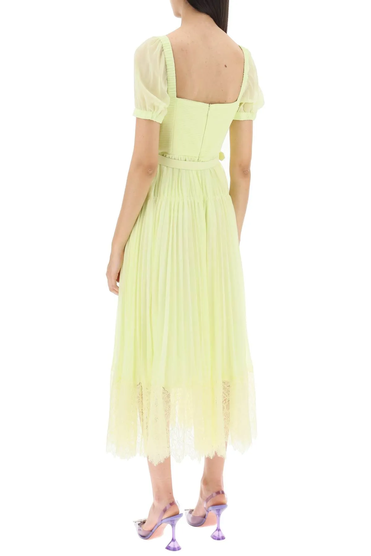 Self portrait midi dress in pleated chiffon