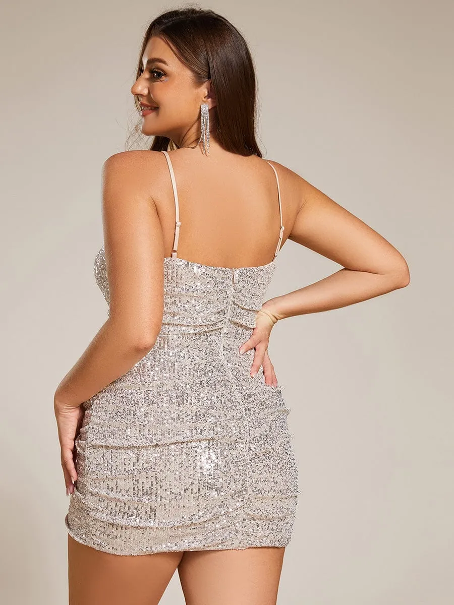 Sequin V-Neck Bodycon Spaghetti Strap Mini Homecoming Dress