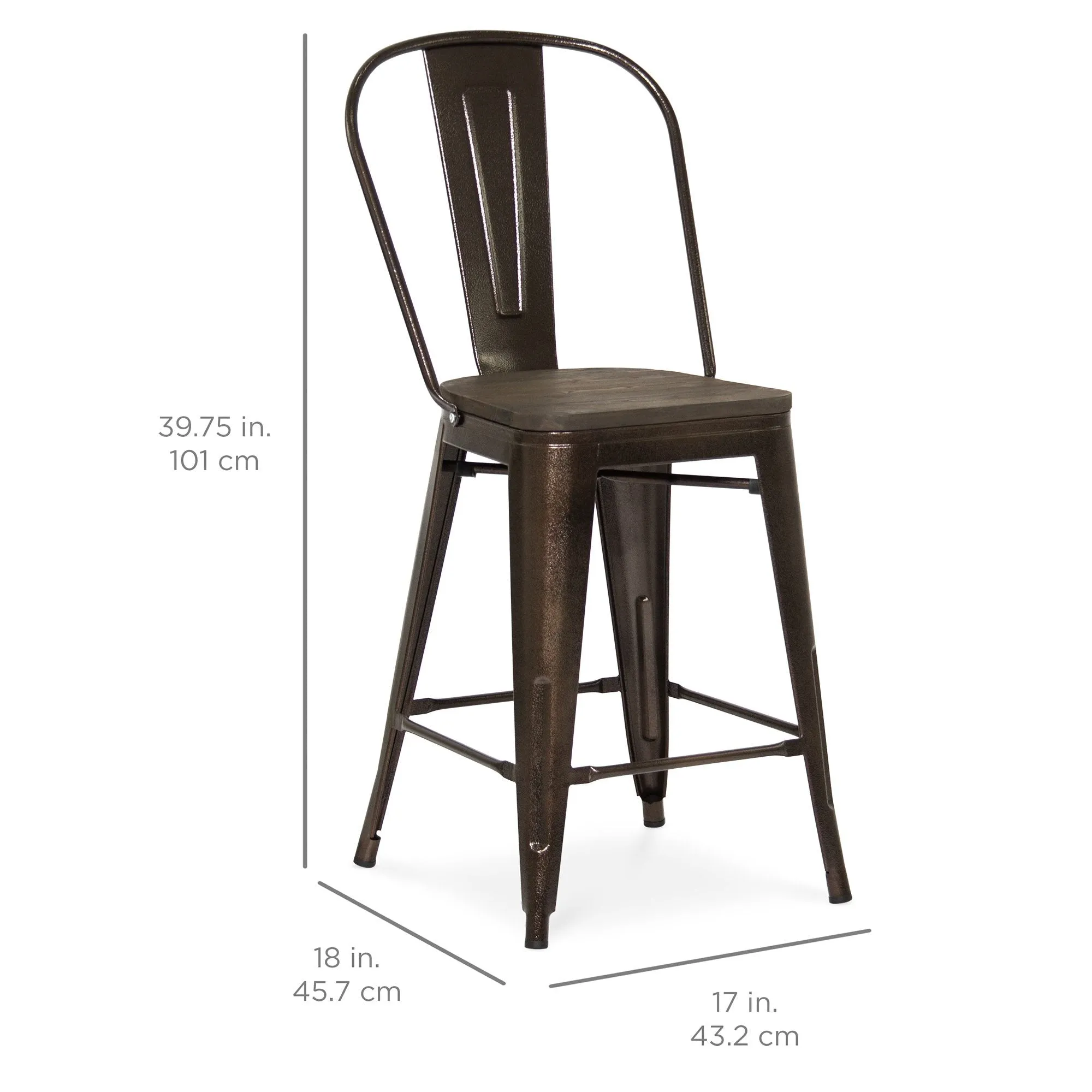 Set of 2 Industrial Counter Height Stools - Brown