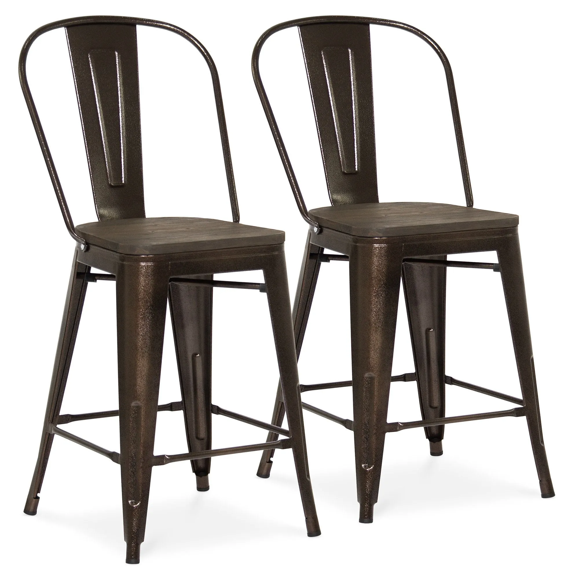 Set of 2 Industrial Counter Height Stools - Brown