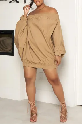 Sexy Khaki Balloon Mini Dress