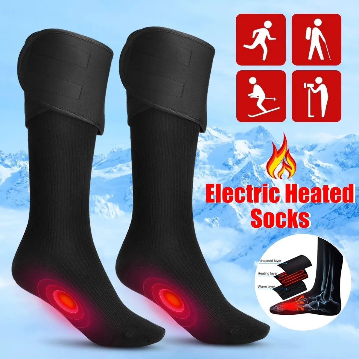 Sidiou Group Heating Socks Men Women Winter Foot Warmer Electric Socks Warming Ski Socks Guard Without Battery