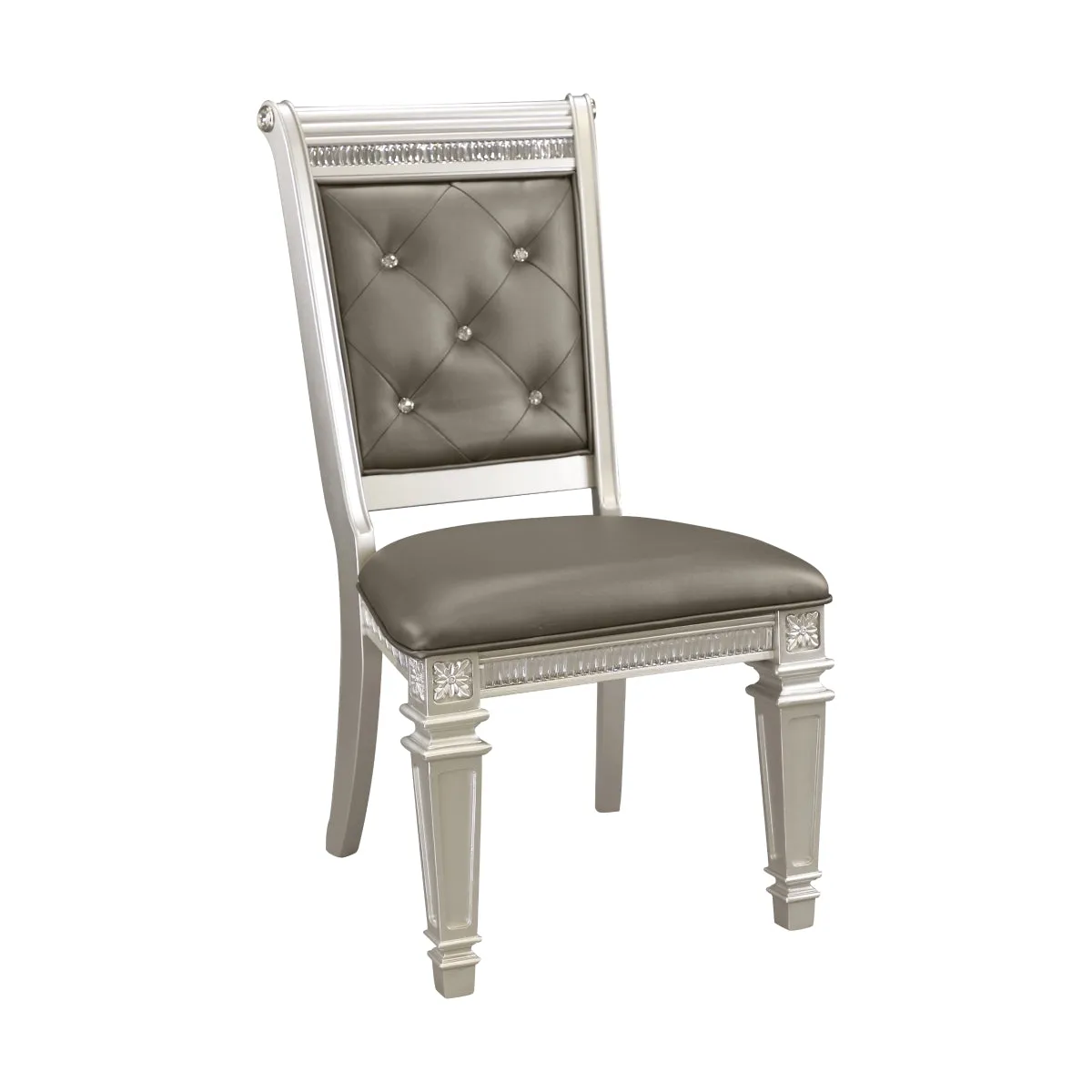 Silver Finish Faux Leather Side Chair - Set of 2