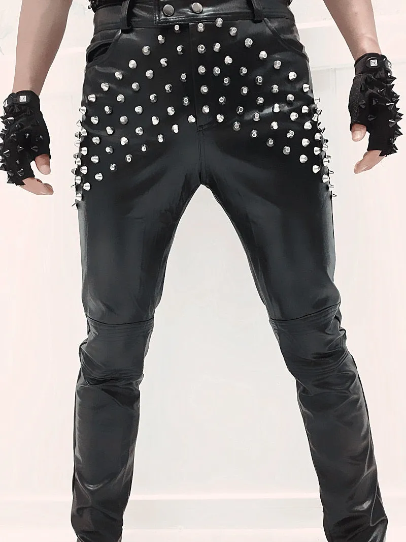 Singer Punk Rock Rivets Black Style Men Leather Jacket