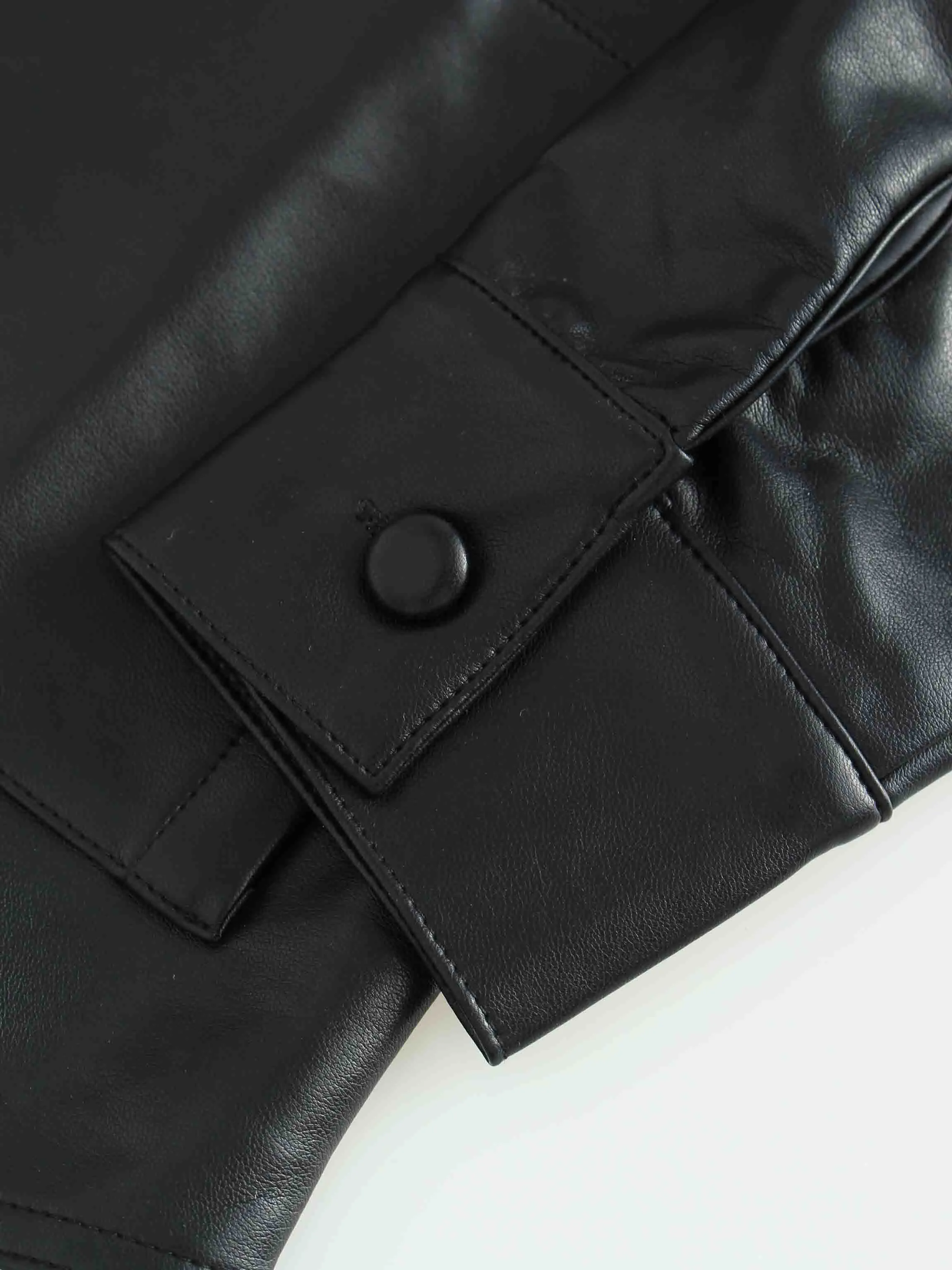 Snap Down Shacket-Black Leather