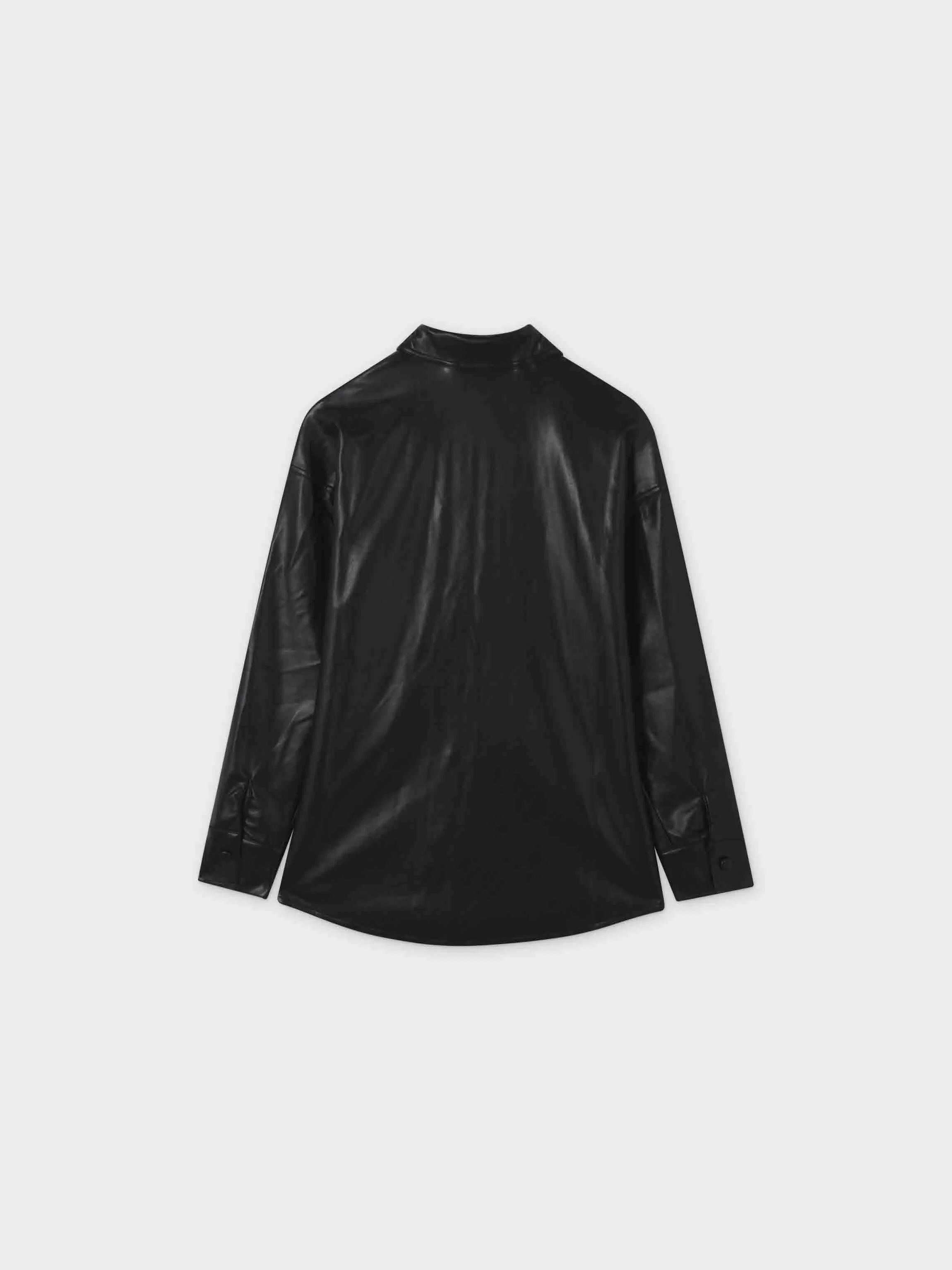 Snap Down Shacket-Black Leather