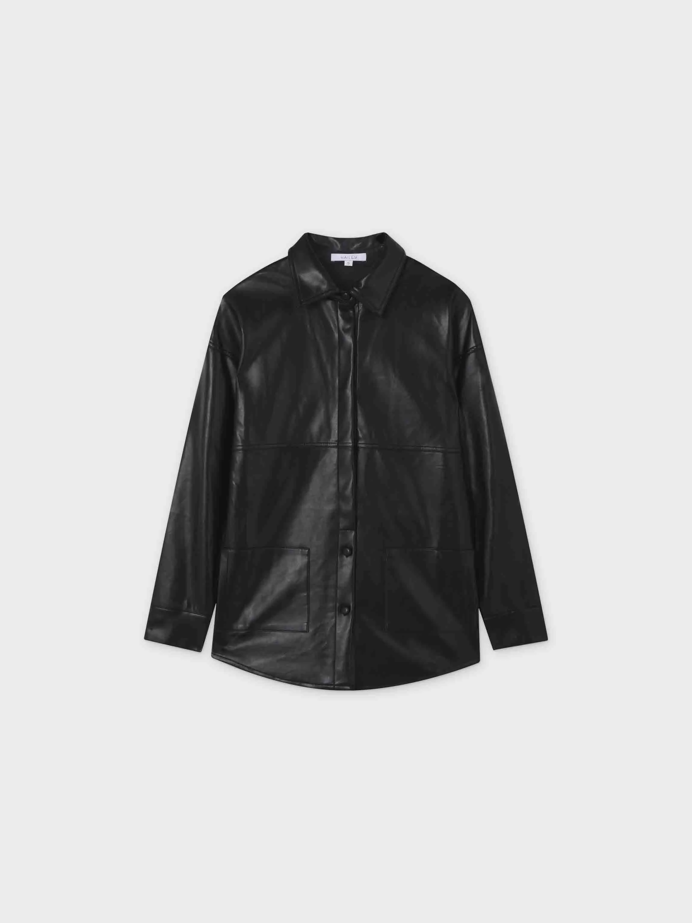 Snap Down Shacket-Black Leather