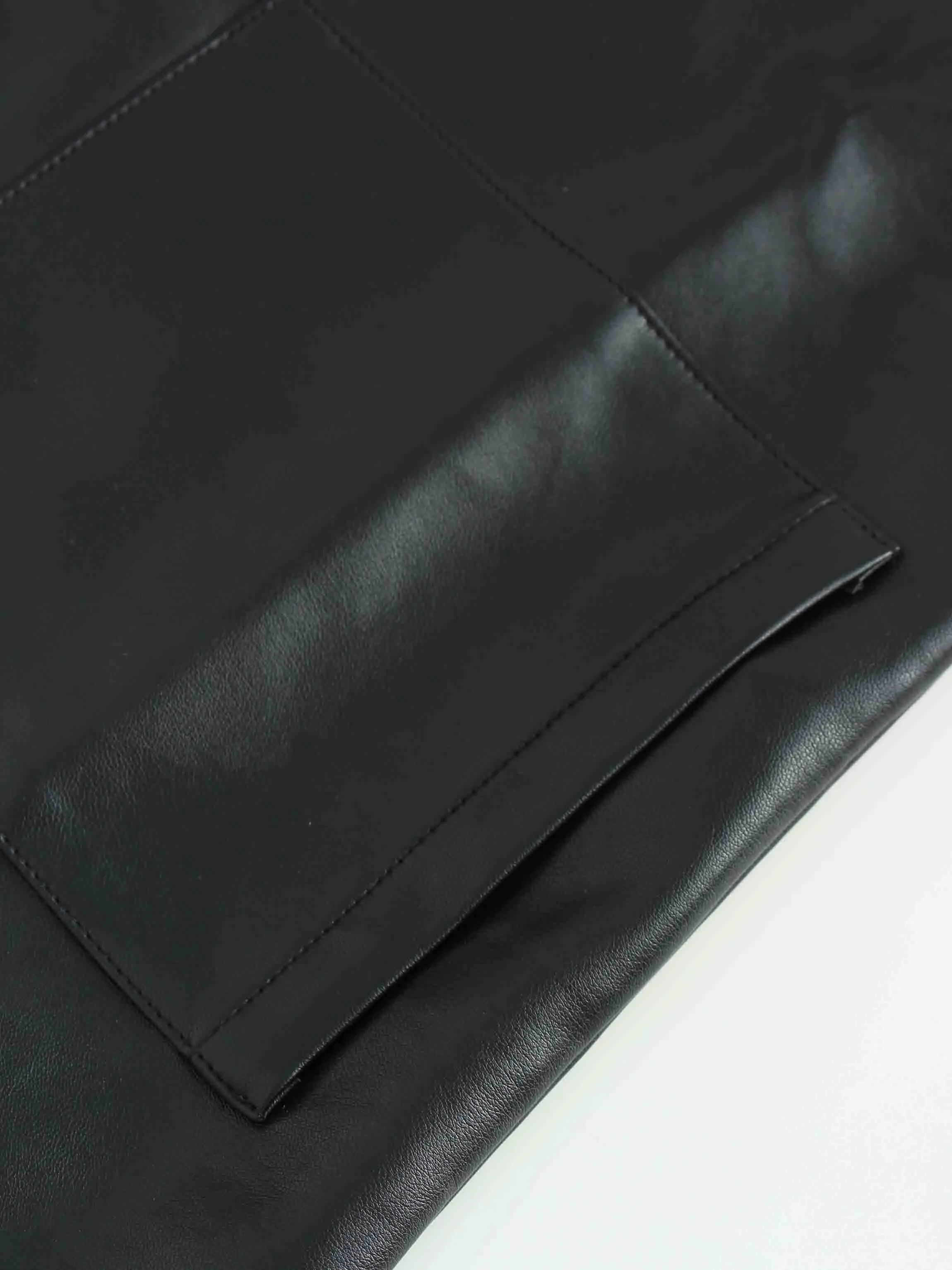 Snap Down Shacket-Black Leather