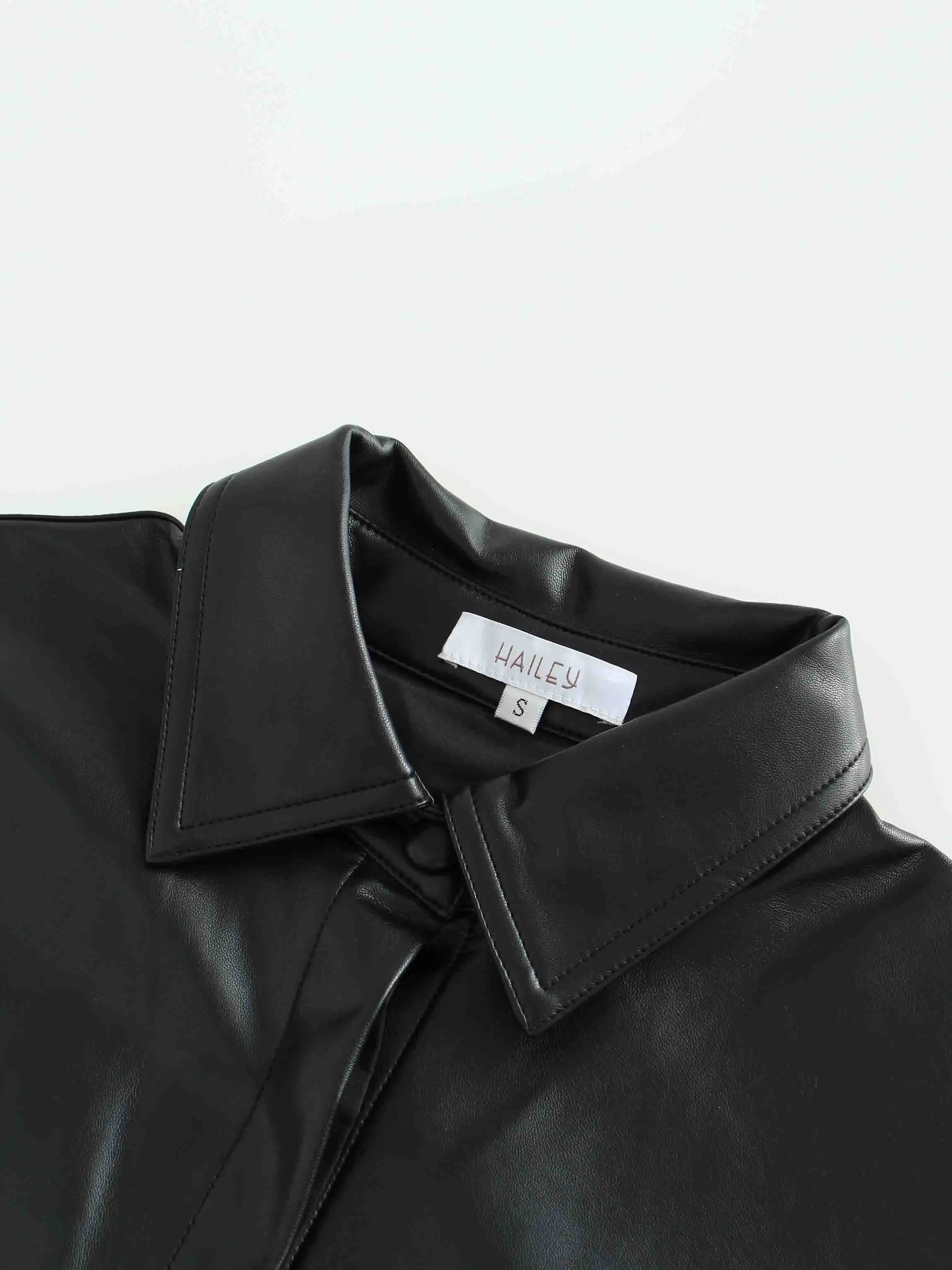 Snap Down Shacket-Black Leather