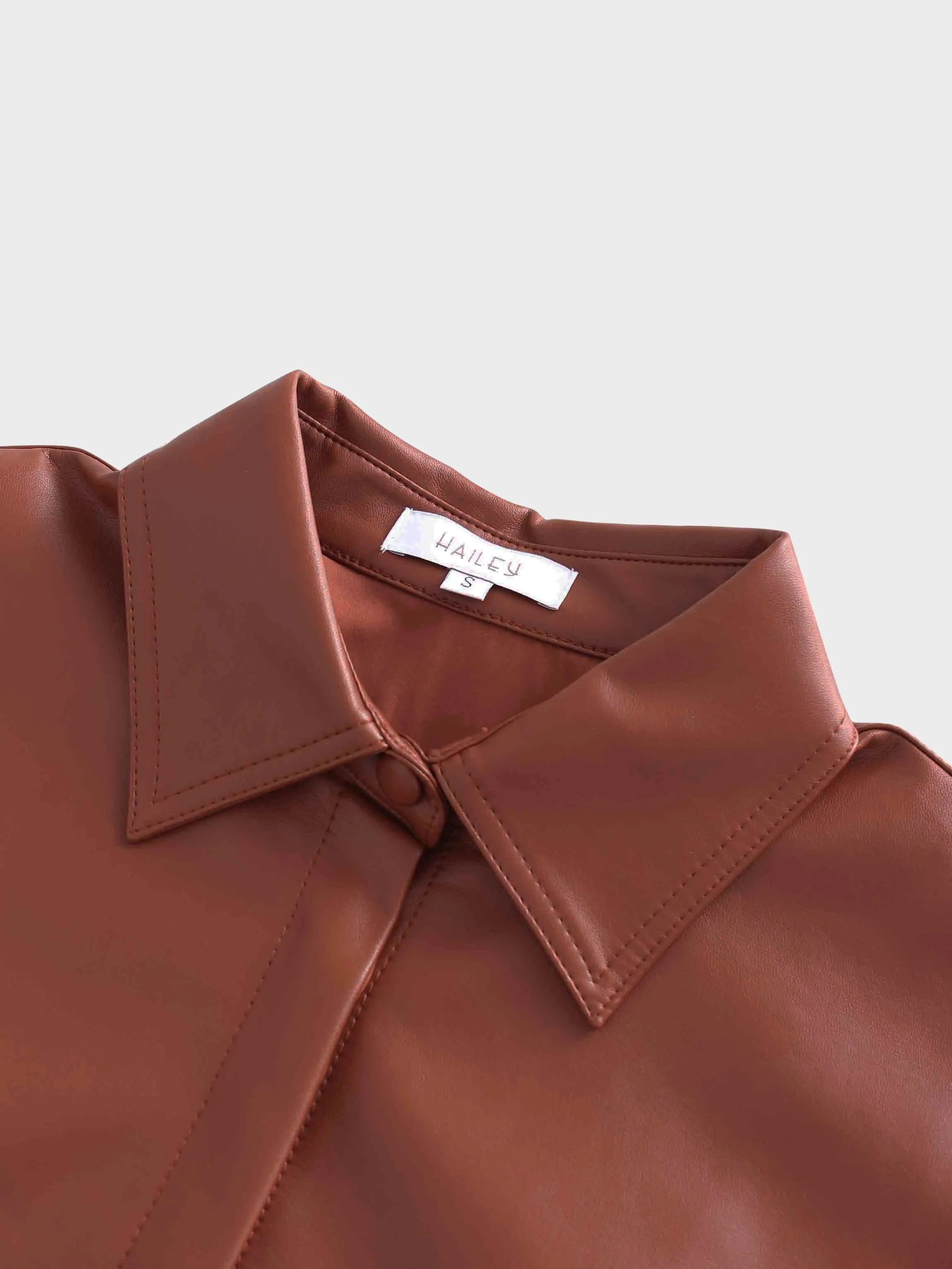 Snap Down Shacket-Cognac Leather