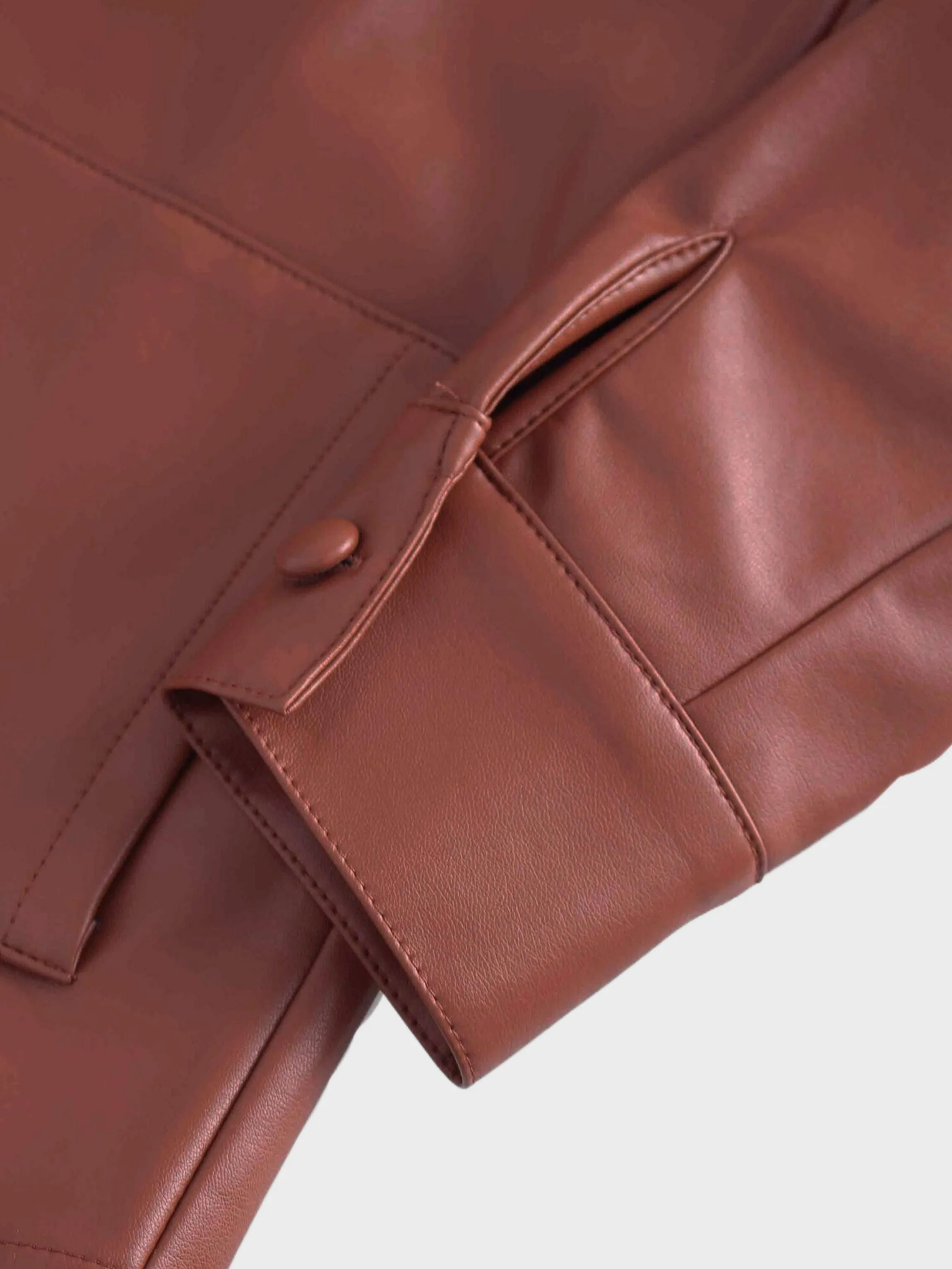 Snap Down Shacket-Cognac Leather