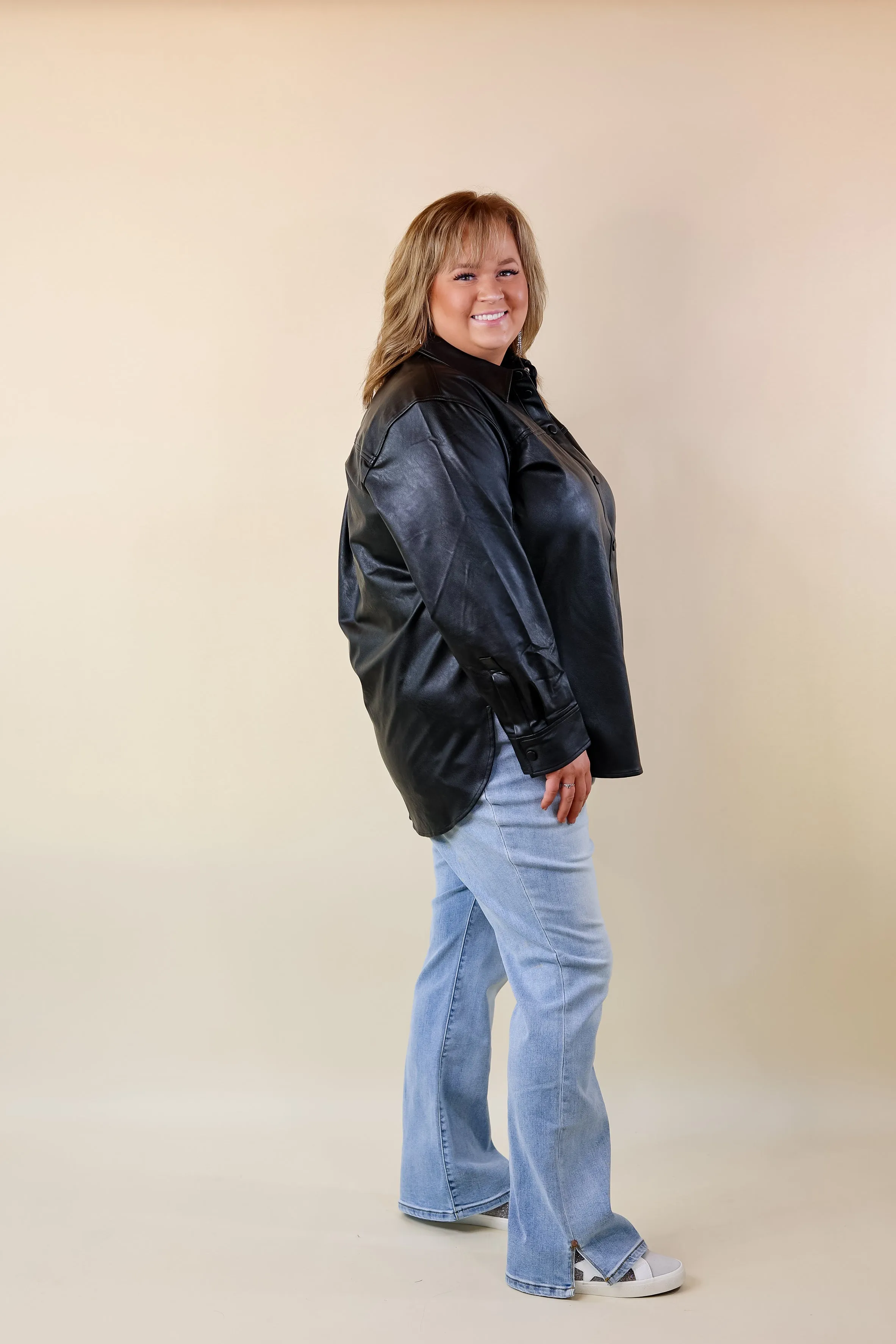 SPANX | Leather-Like Long Sleeve Oversized Jacket in Black LP