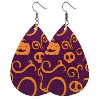 Spooky Fun Halloween Leather Earrings - Pumpkin, Cat, Skeleton & more