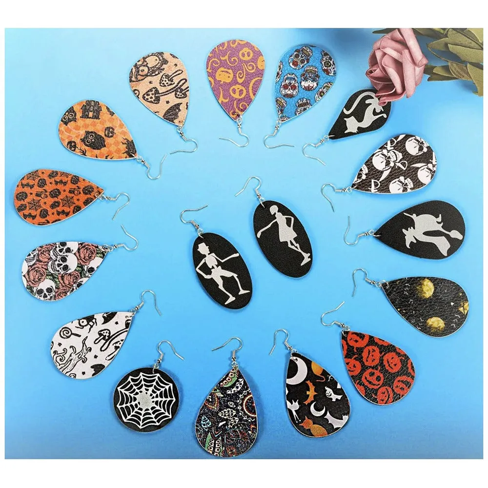 Spooky Fun Halloween Leather Earrings - Pumpkin, Cat, Skeleton & more