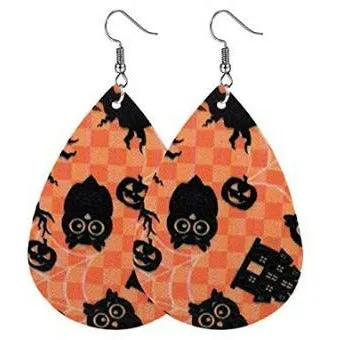 Spooky Fun Halloween Leather Earrings - Pumpkin, Cat, Skeleton & more