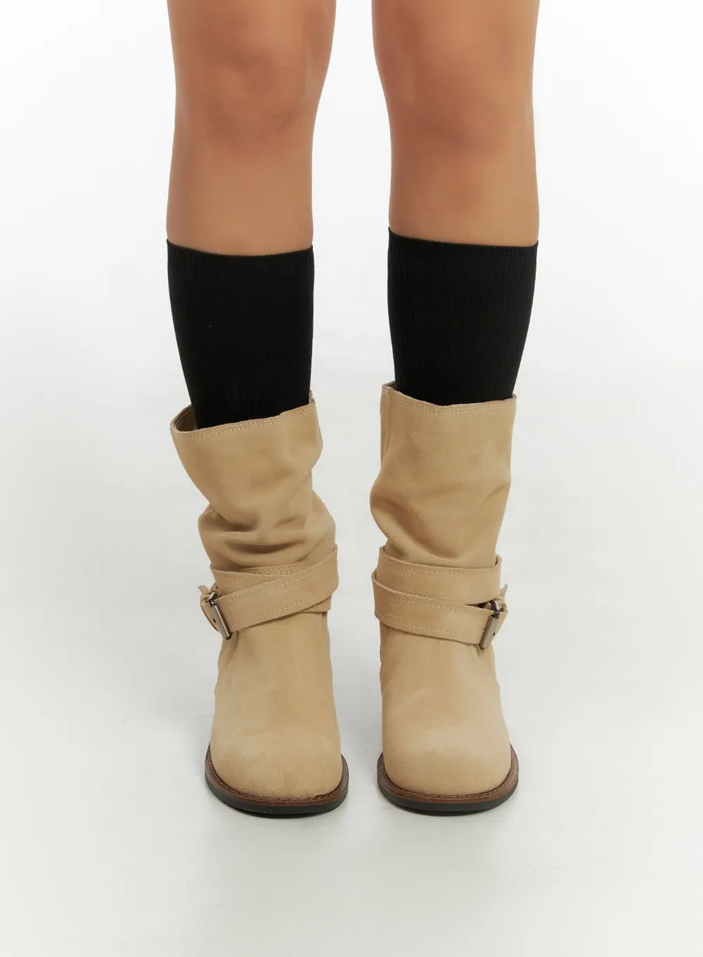 Suede Buckle Strap Boots IS402