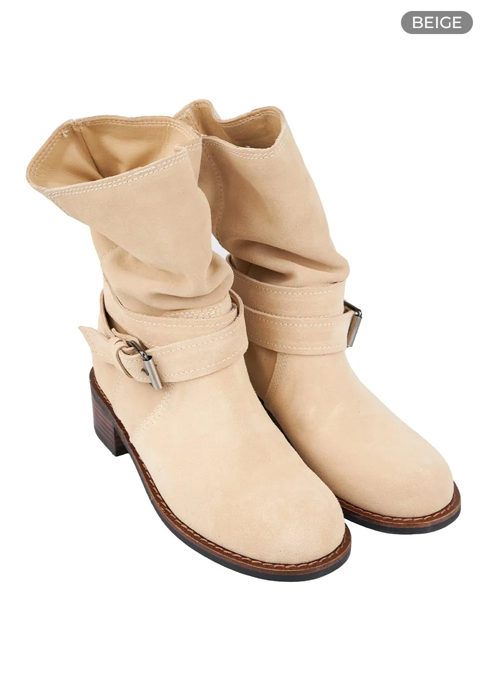 Suede Buckle Strap Boots IS402