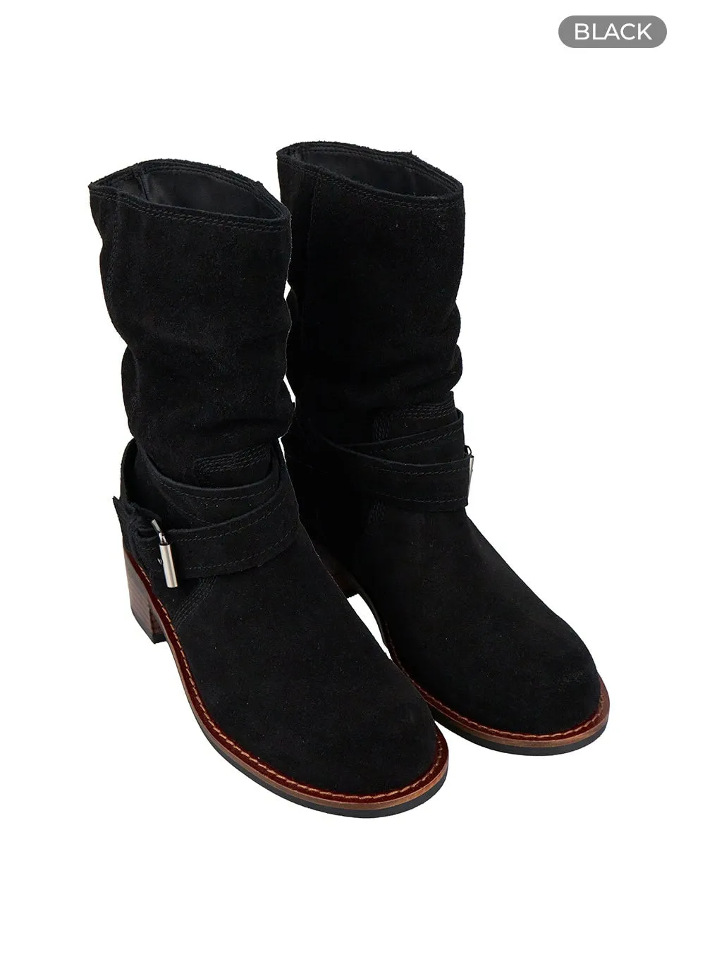 Suede Buckle Strap Boots IS402