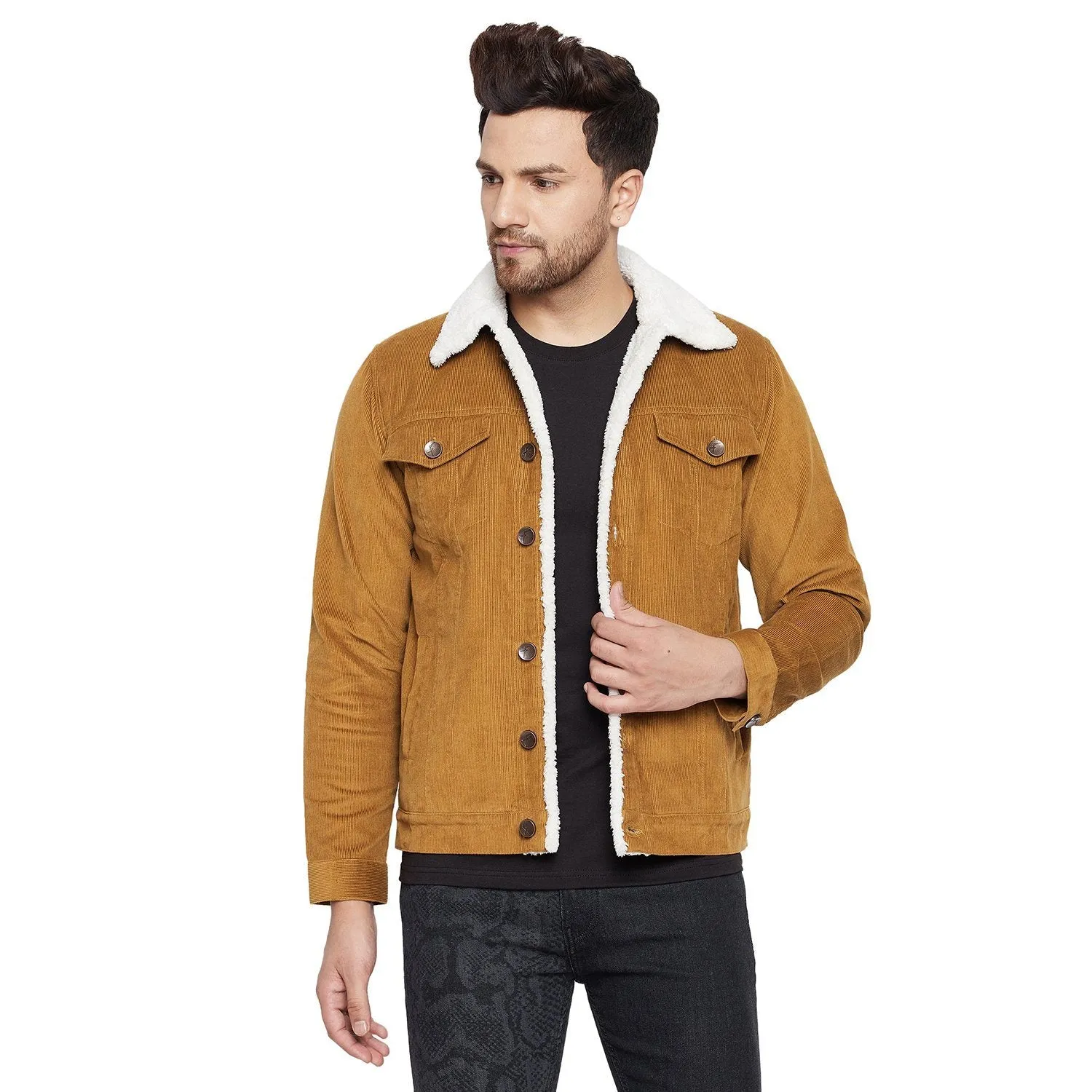 Tan Corduroy Faux Fur Lined Sherpa Jacket