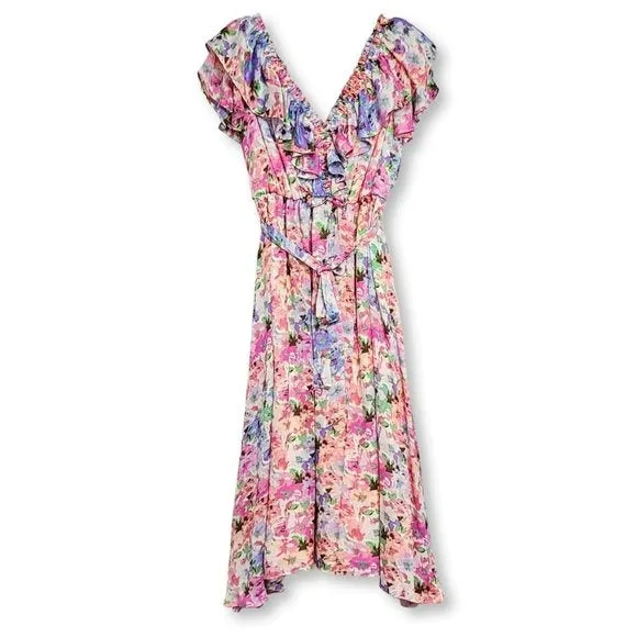 Taylor V-neck Floral Print Flutter Sleeve Hi-Low Hem Maxi Dress