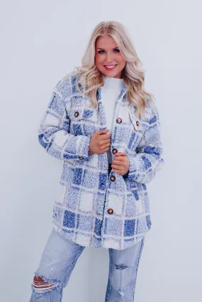 Teddy Plaid Sherpa Shacket - Blue