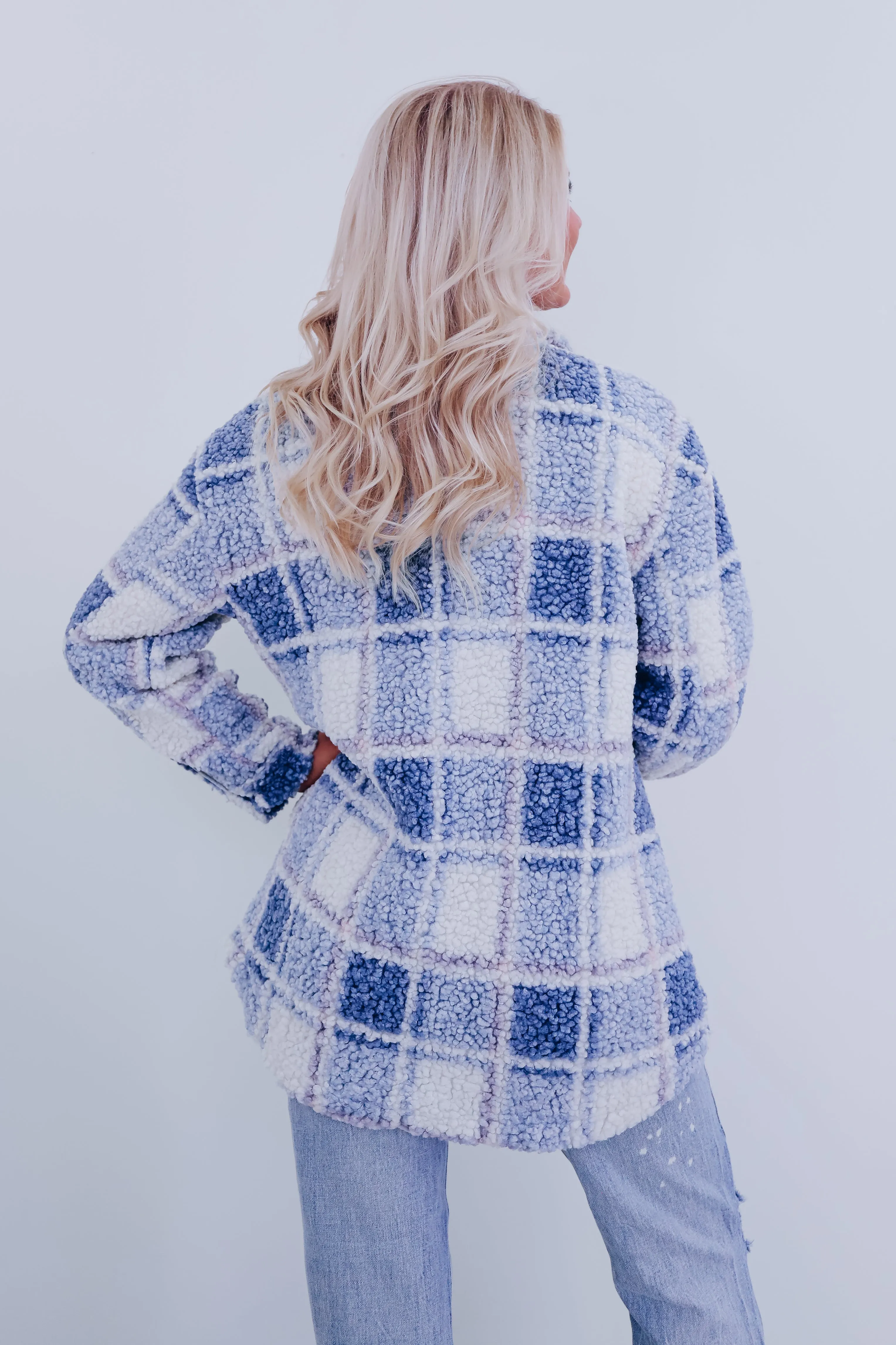 Teddy Plaid Sherpa Shacket - Blue