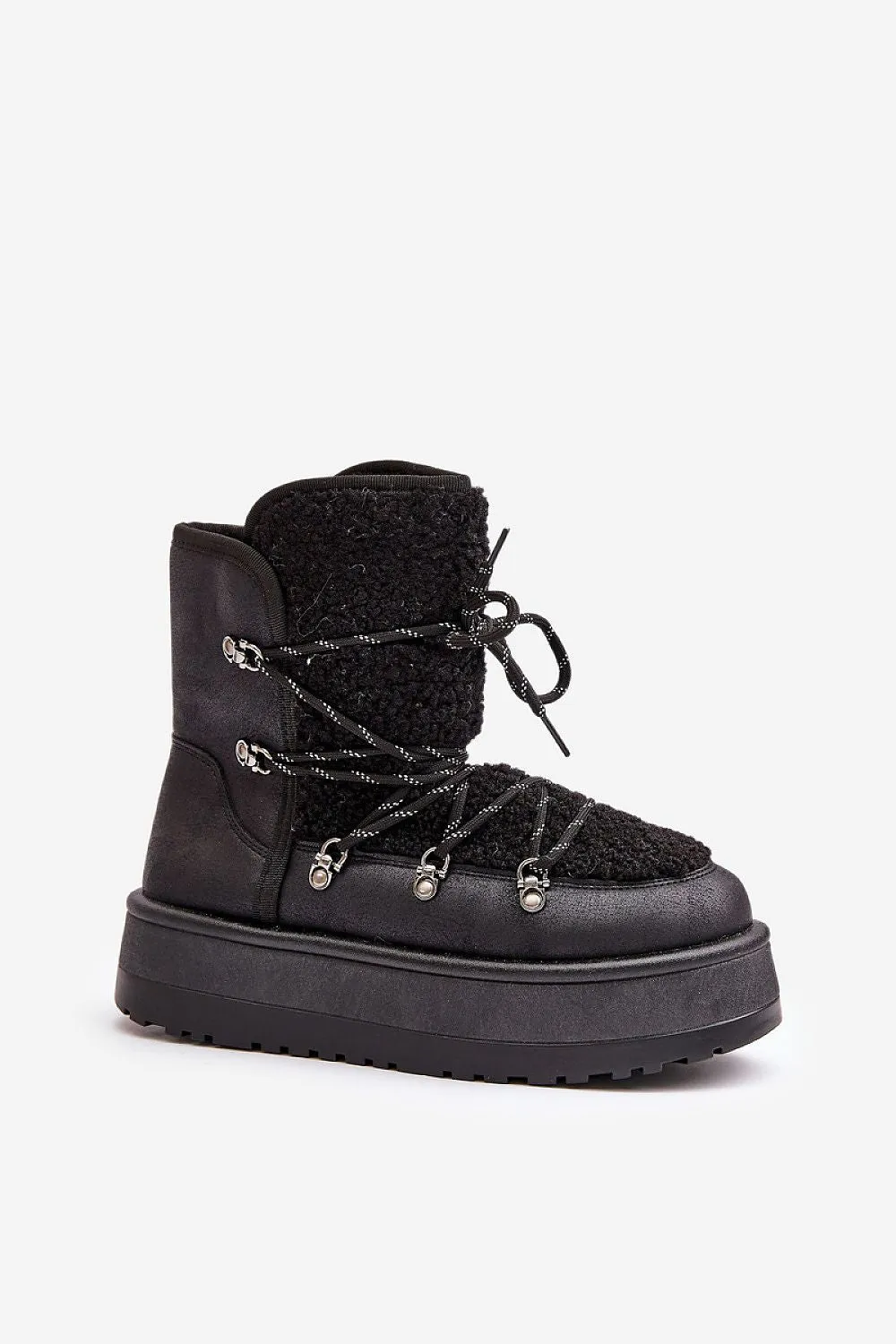 TEEK - Black Canoe Laced Furry Snow Boots