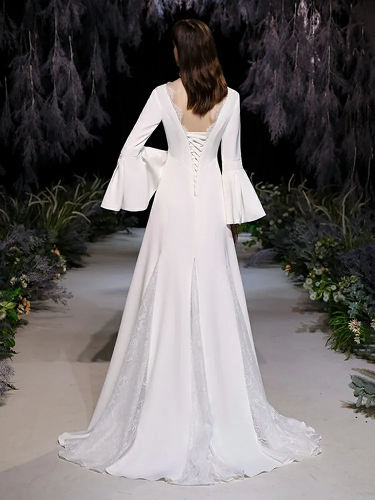 The Kestine Wedding Bridal Long Bell Sleeves Gown