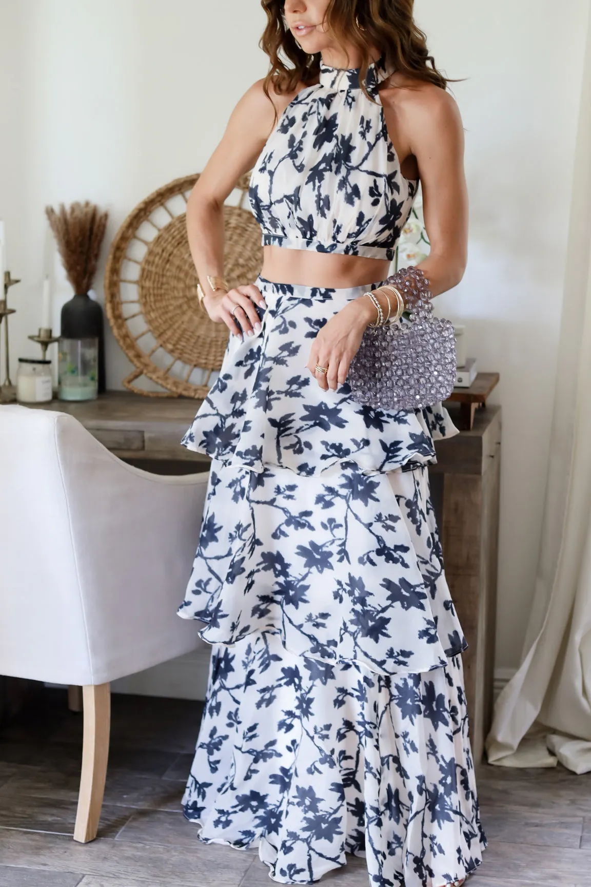 The Renee Crop & Tiered Skirt Set- Print