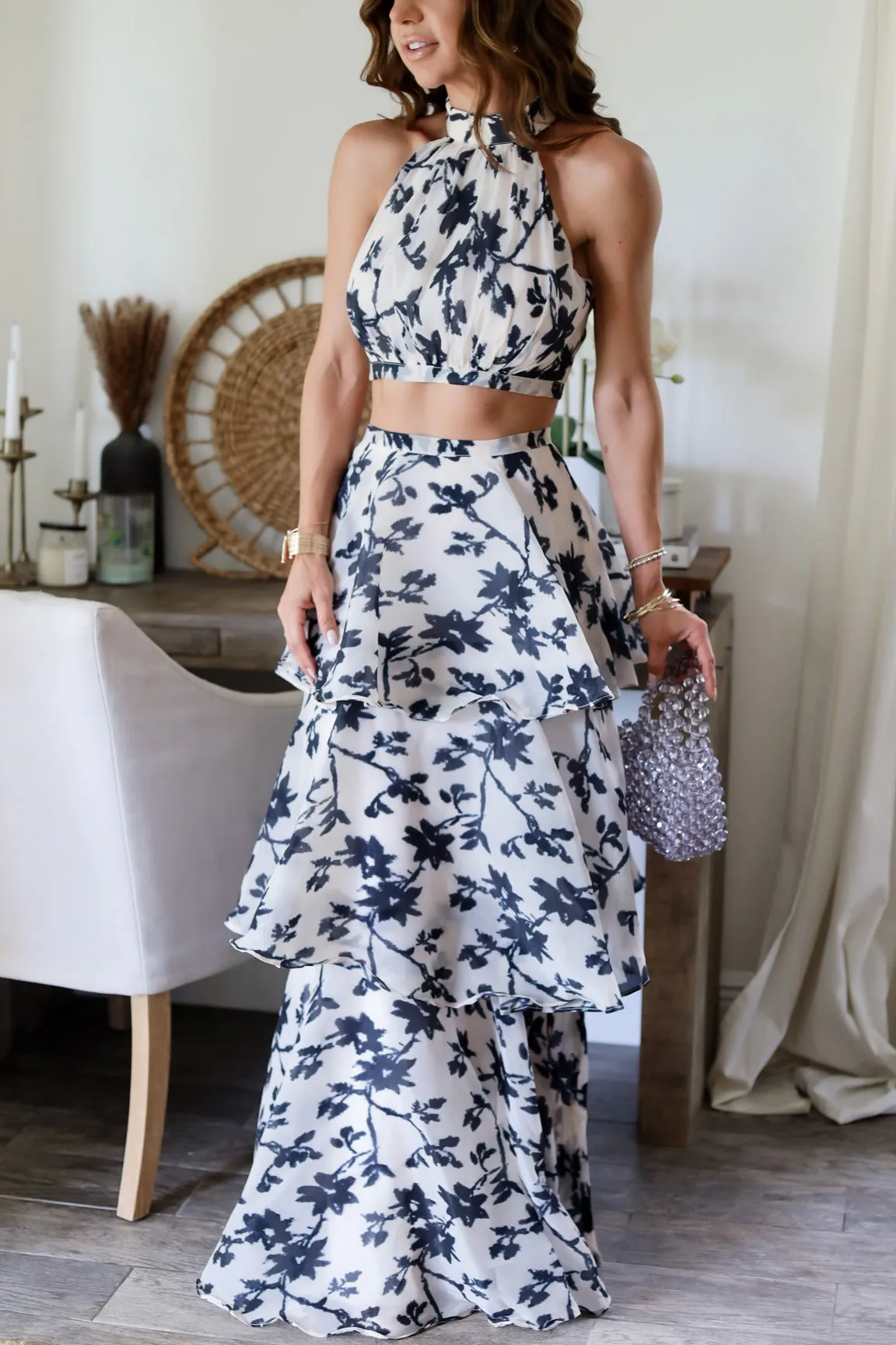 The Renee Crop & Tiered Skirt Set- Print