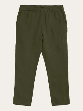 TIM tapered herringbone linen elastic waist string pants - GOTS/Vegan - Burned Olive