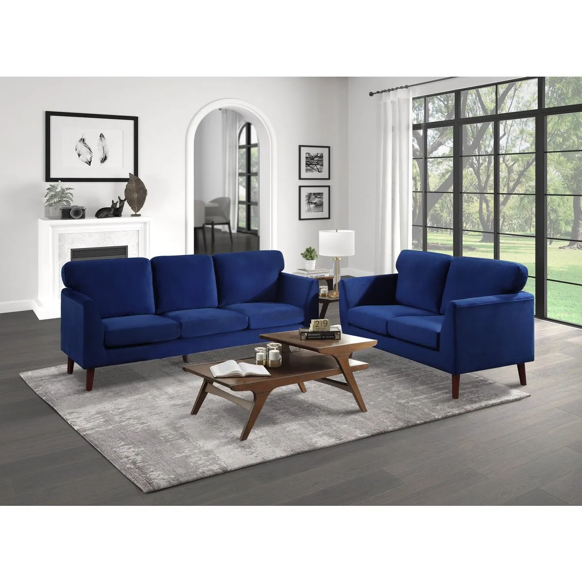 Tolley Collection Blue Velvet Fabric Loveseat