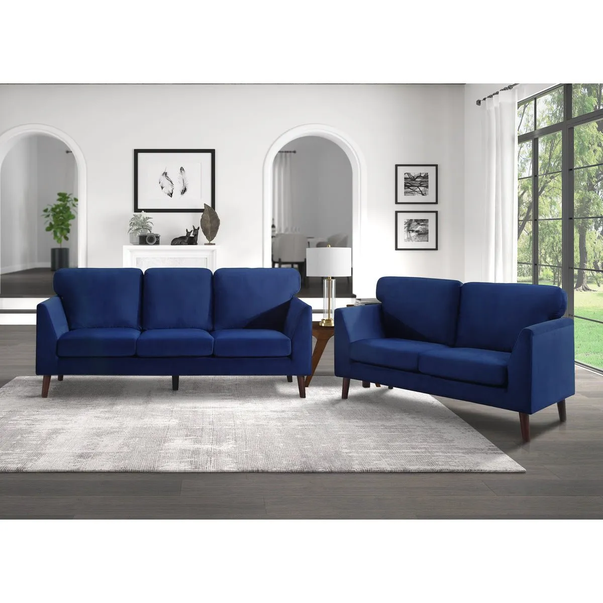 Tolley Collection Blue Velvet Fabric Loveseat