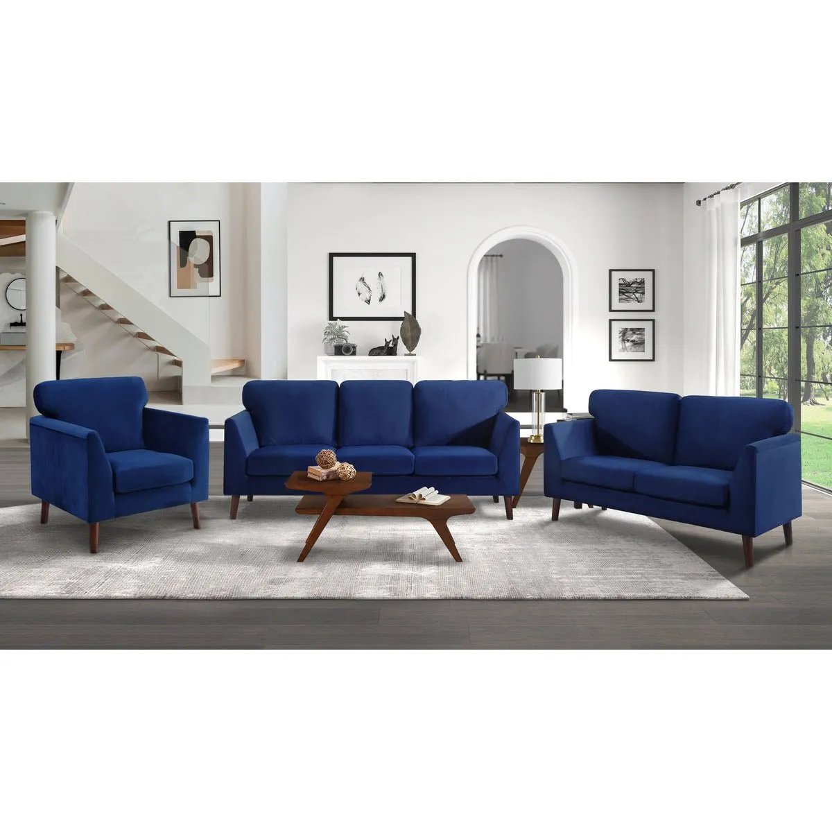 Tolley Collection Blue Velvet Fabric Loveseat