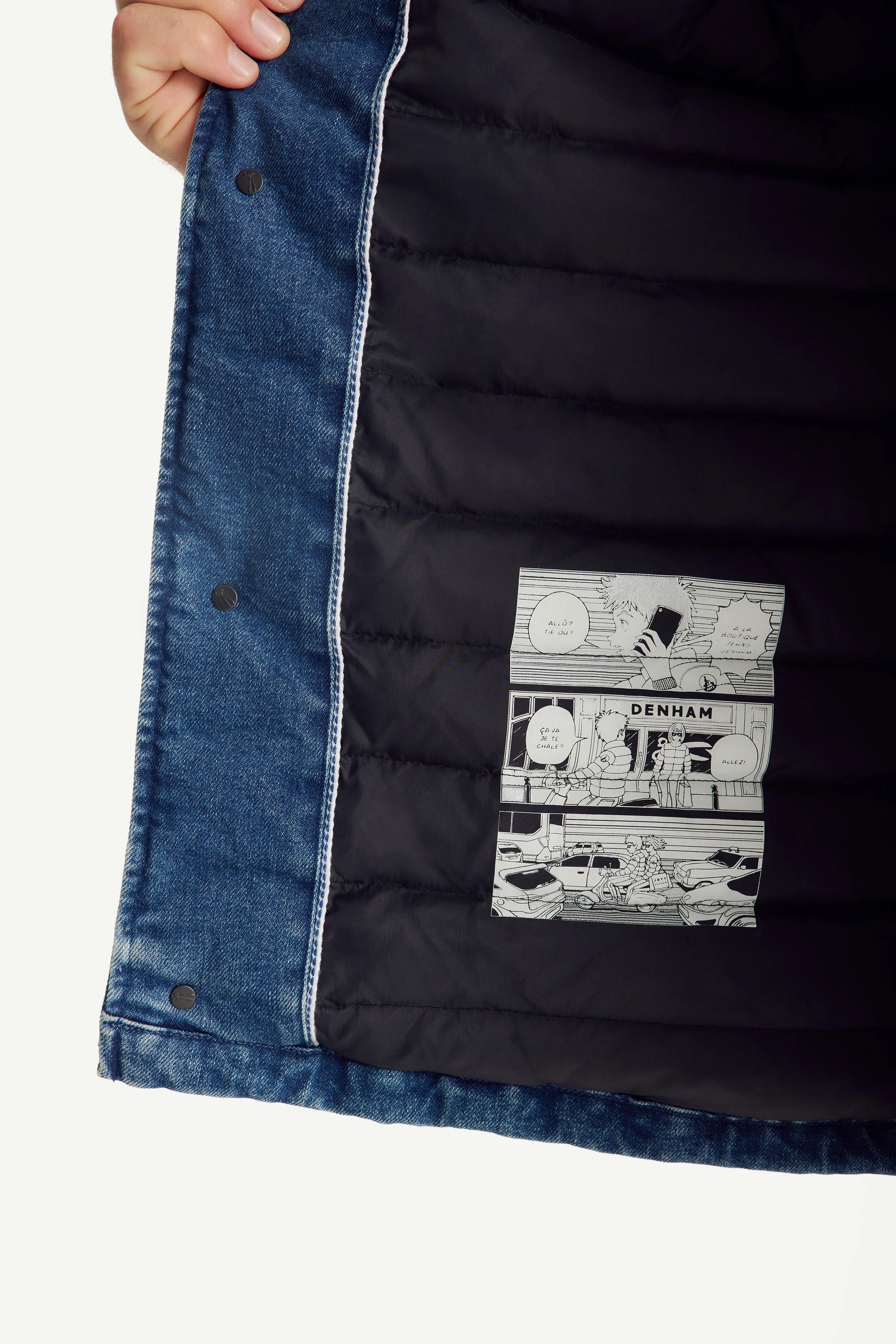 Travail Worker JOTT x DENHAM denim shacket-style down jacket Dark denim jeans