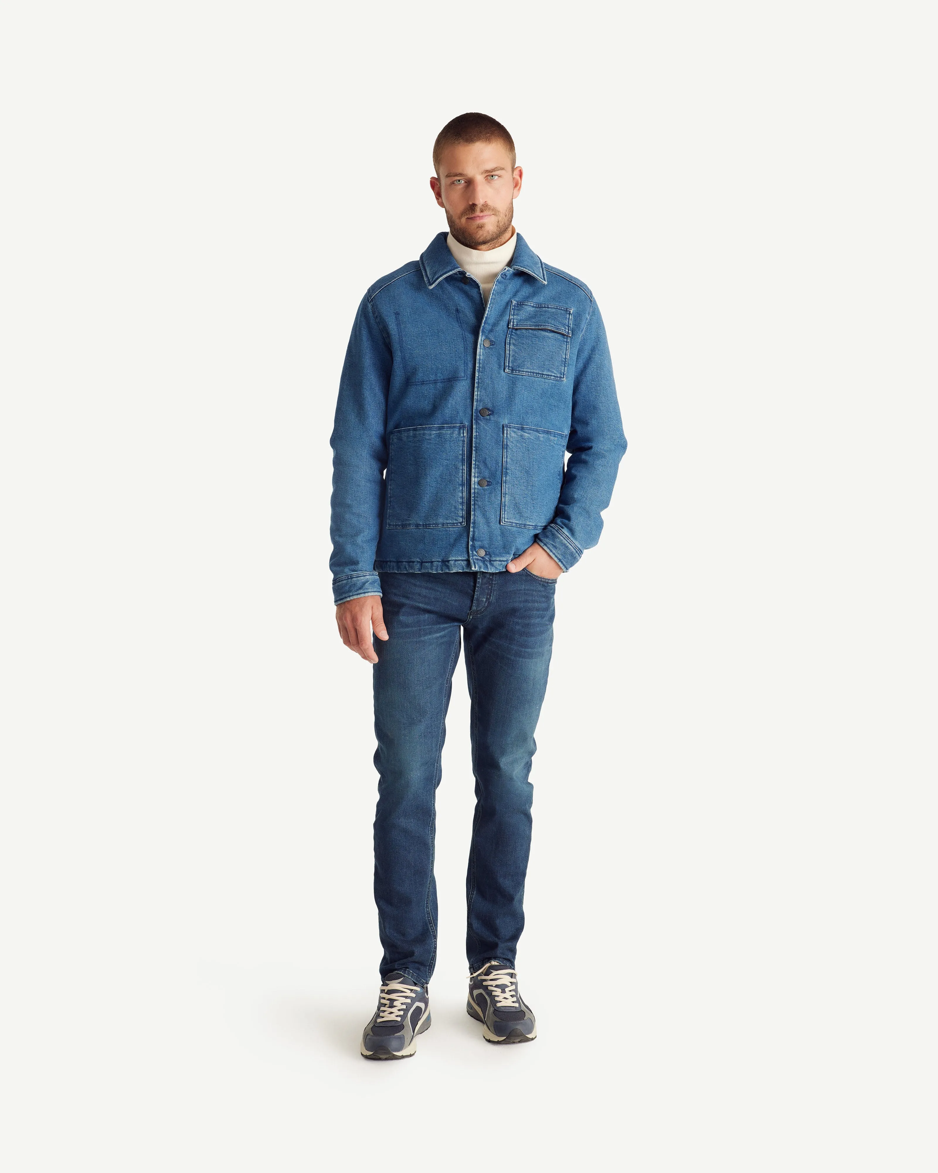 Travail Worker JOTT x DENHAM denim shacket-style down jacket Dark denim jeans