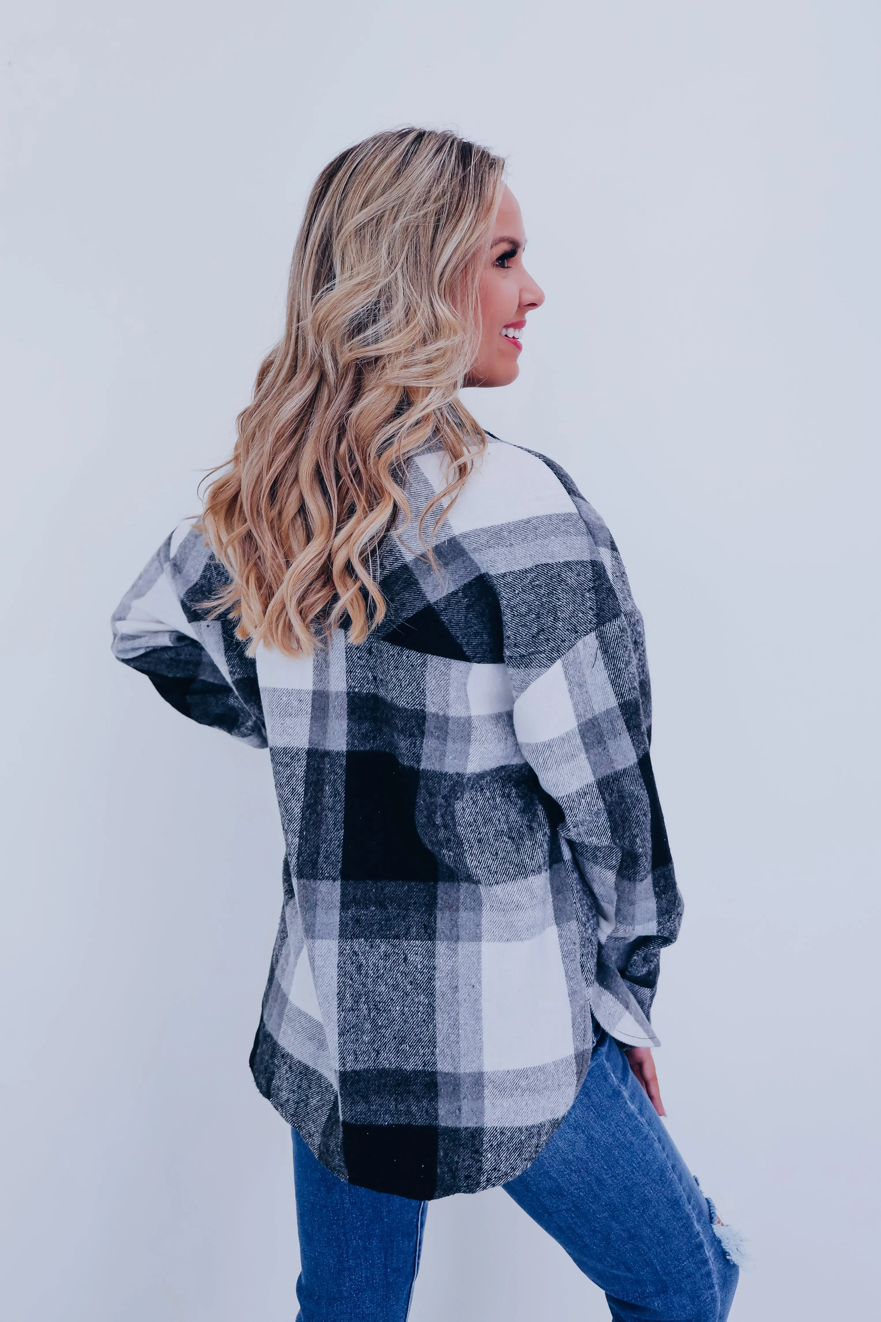 Trendy Time Plaid Shacket - Black