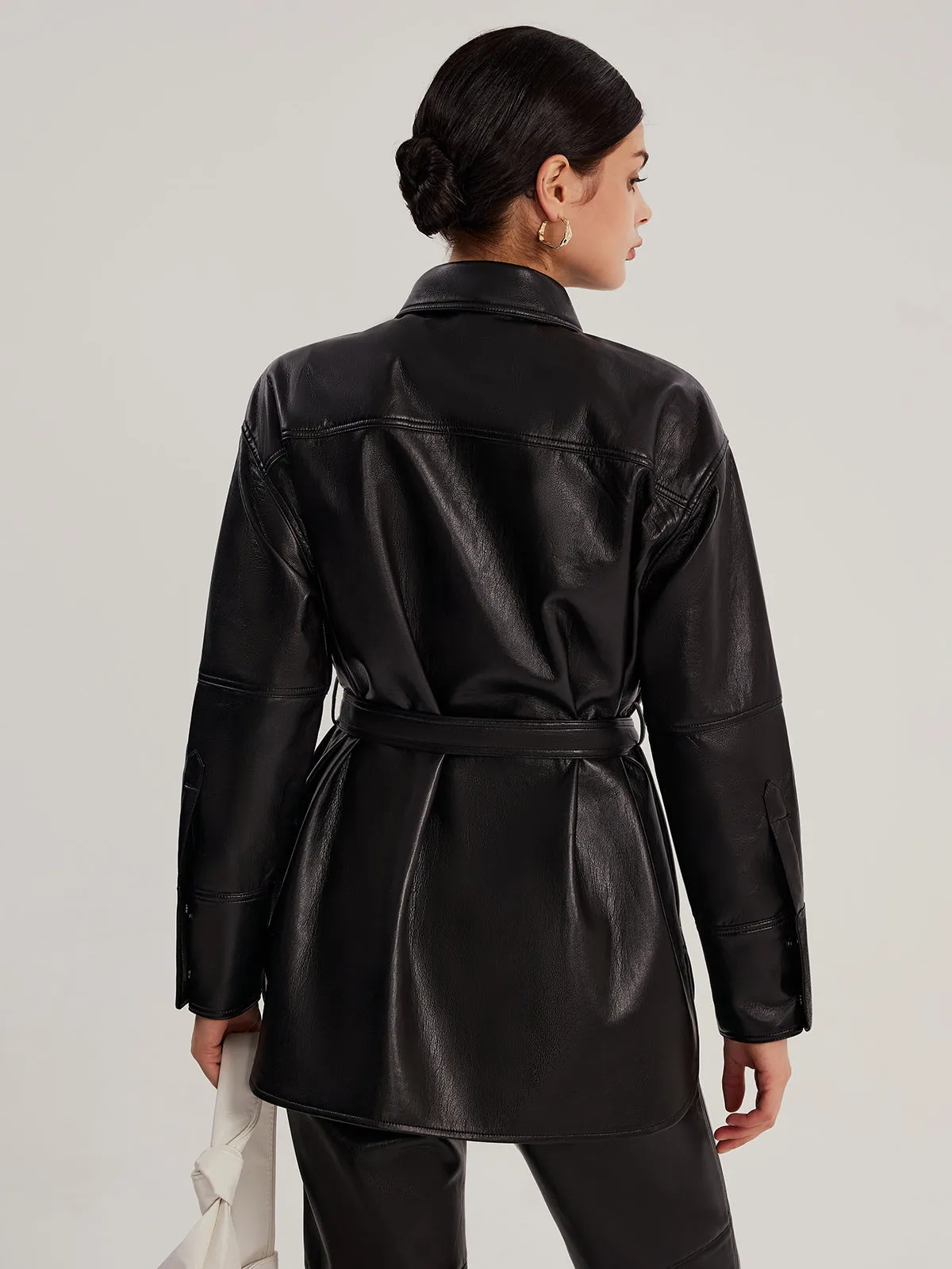 Vegan Leather Shacket With Belt