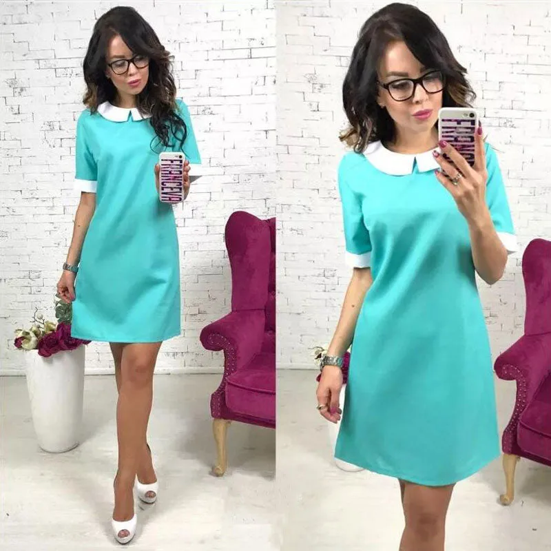 VenusFox Short Sleeve Solid Colors Above-knee Summer Dress