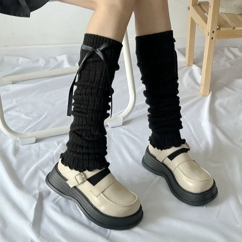 Vevesc Womens Lolita Knit Long Socks Leg Warmers Harajuku Japanese Kawaii Boot Socks Winter Ankle Heap Sock Y2K Aesthetic Streetwear